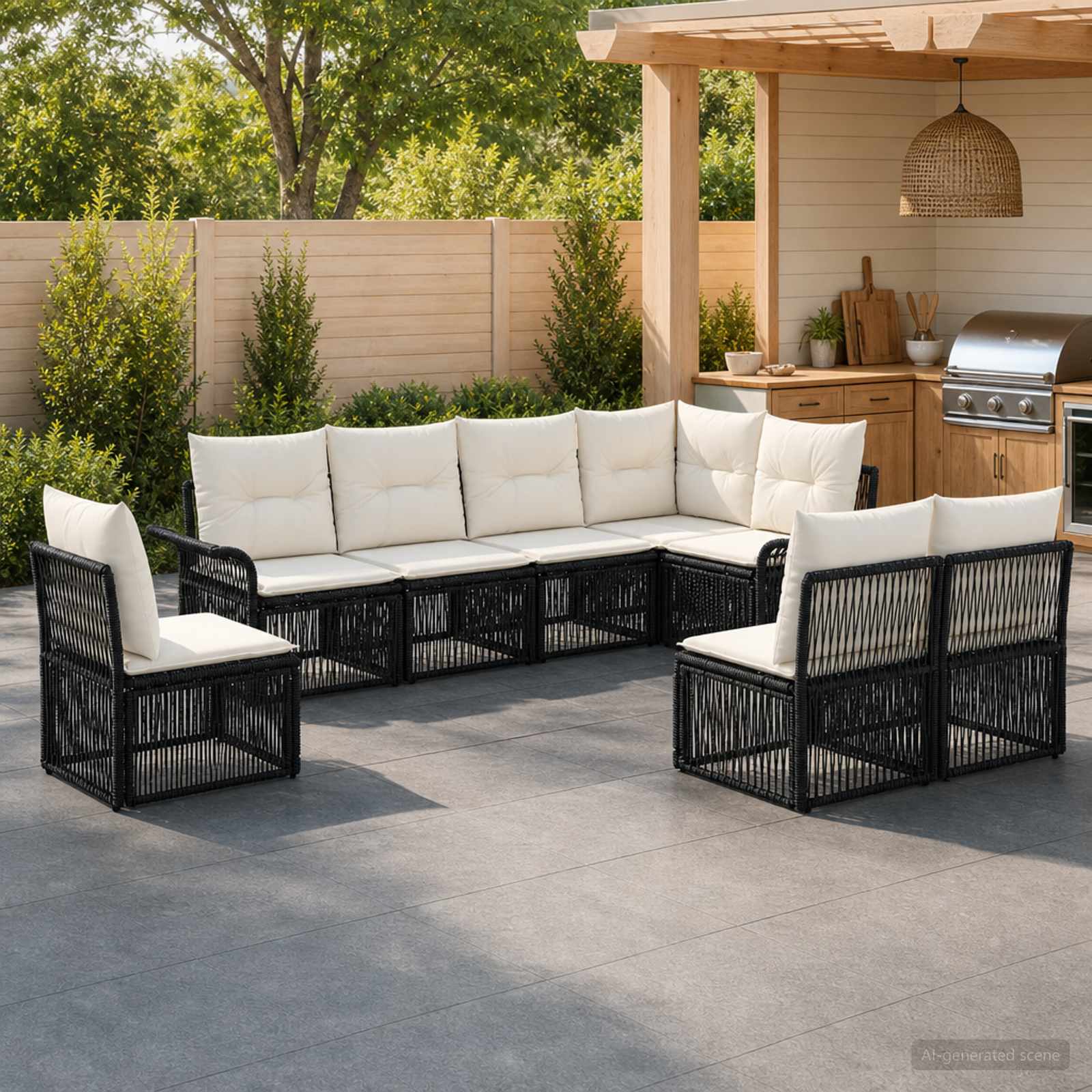 Gartensofa-set 8 stk. Schwarz Poly-Rattan