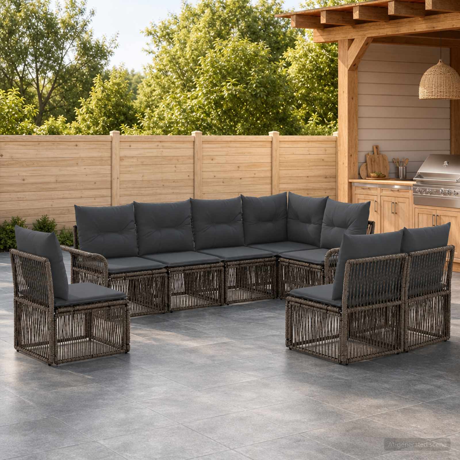 Gartensofa-set 8 stk. Grau Poly-Rattan