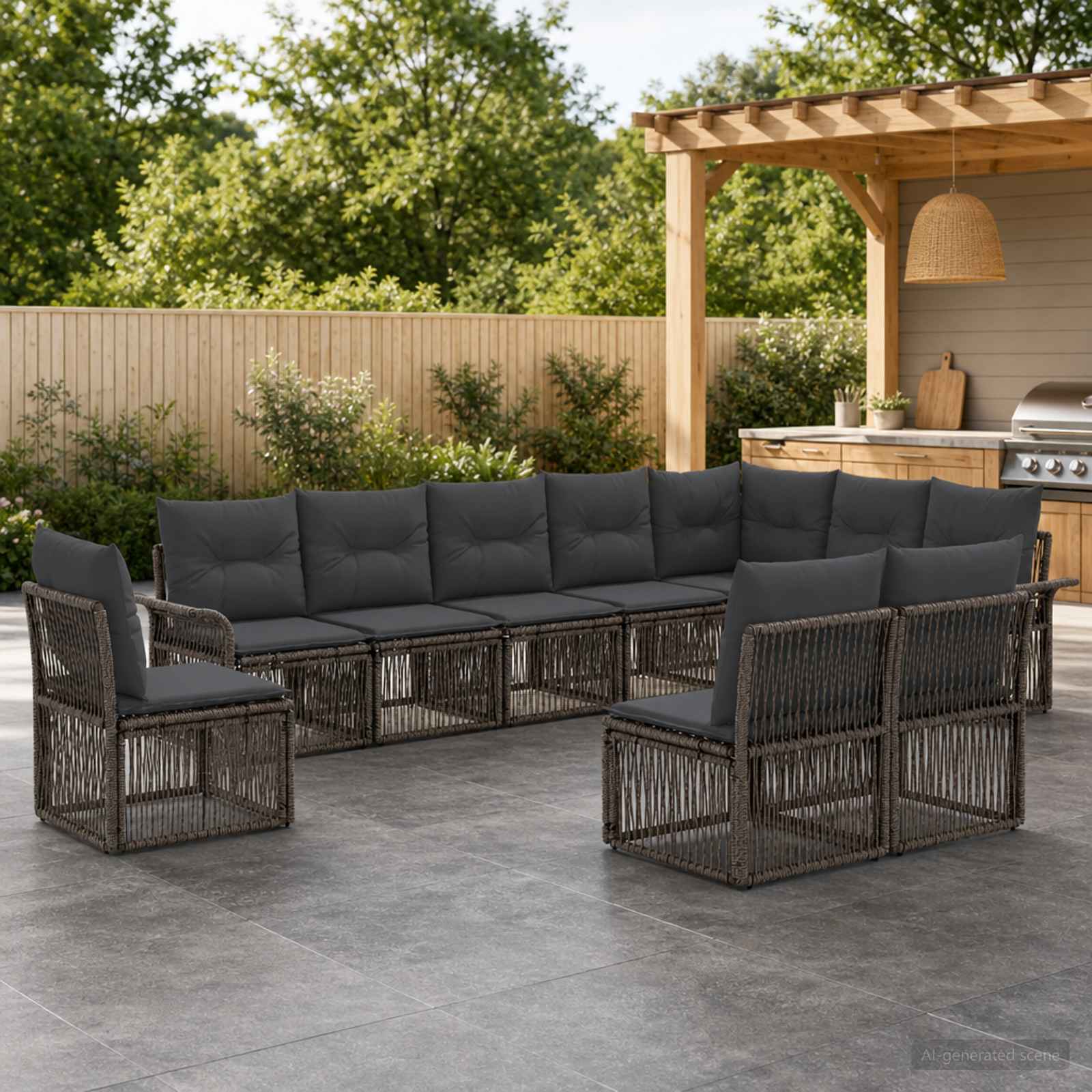 Gartensofa-set 10 stk. Grau Poly-Rattan