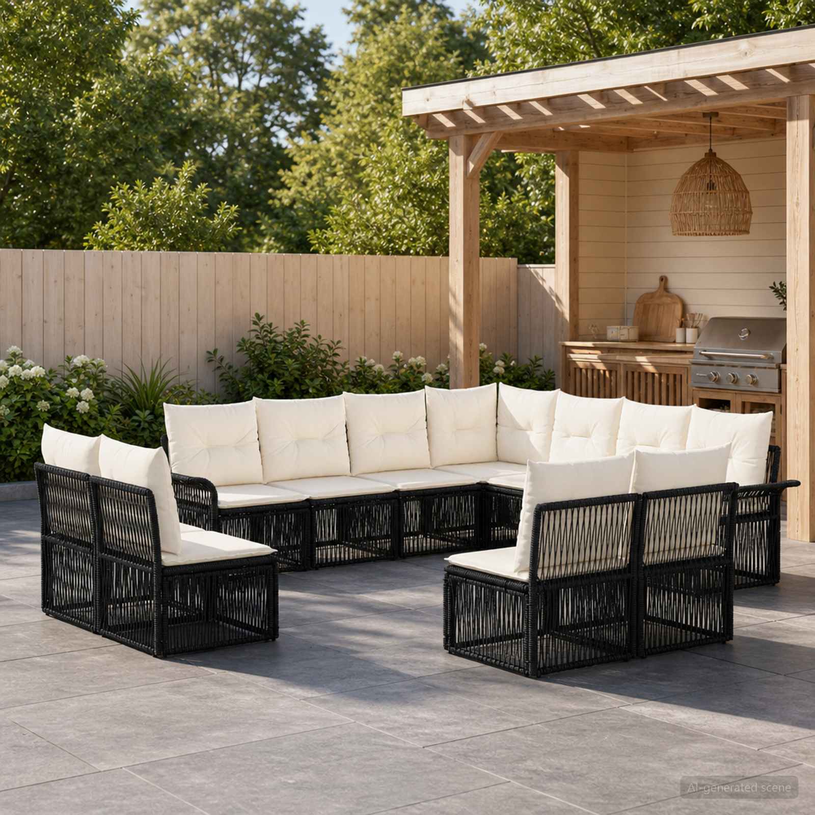 Gartensofa-set 11 stk. Schwarz Poly-Rattan