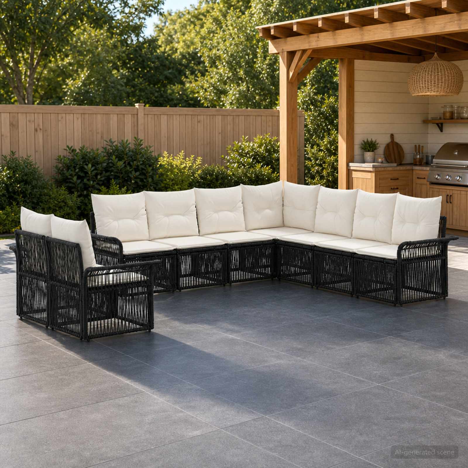 Gartensofa-set 9 stk. Schwarz Poly-Rattan