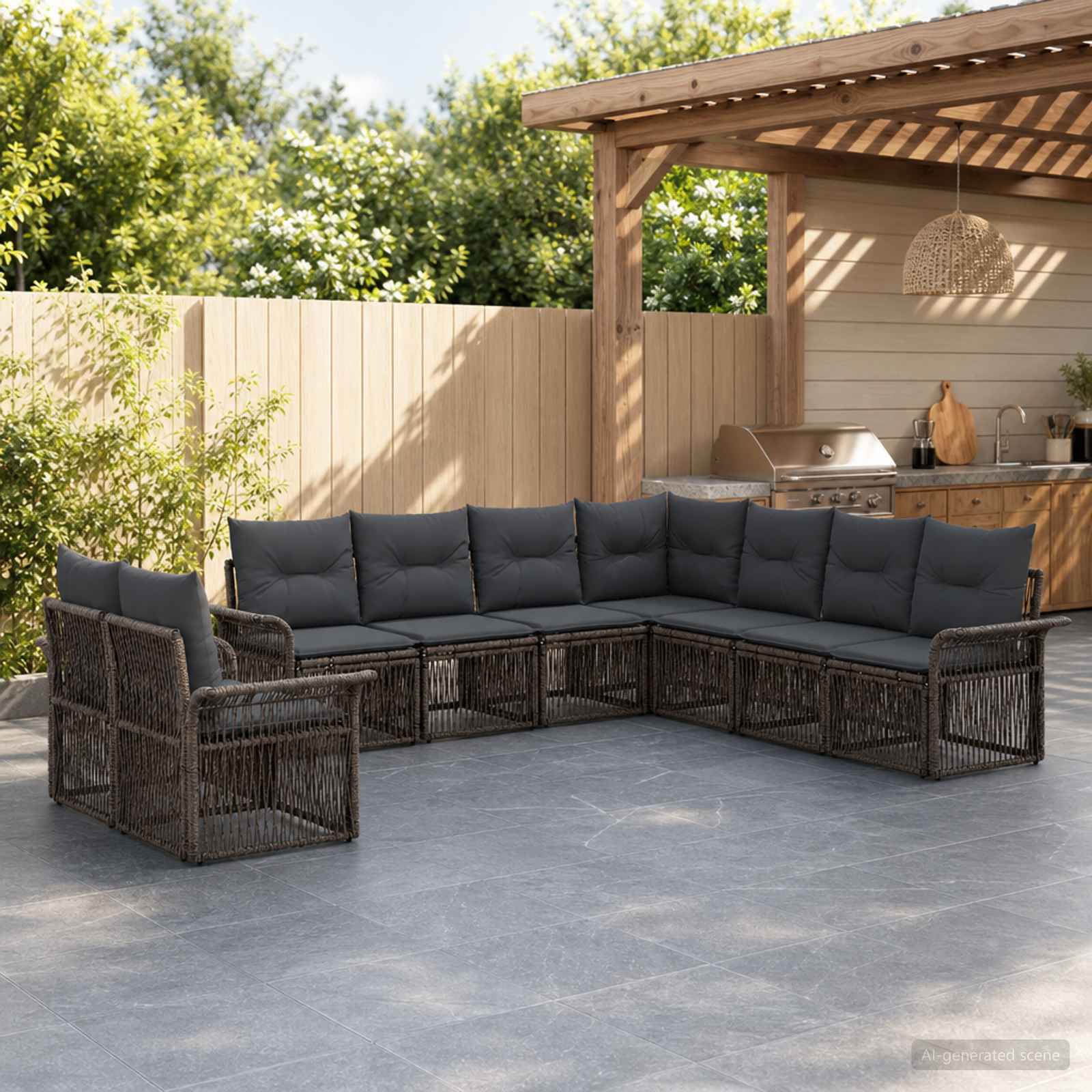 Gartensofa-set 9 stk. Grau Poly-Rattan