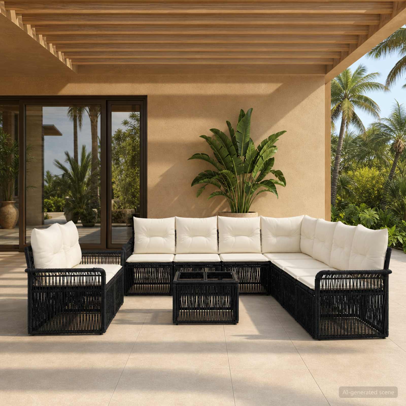 Gartensofa-set 10 stk. Schwarz Poly-Rattan