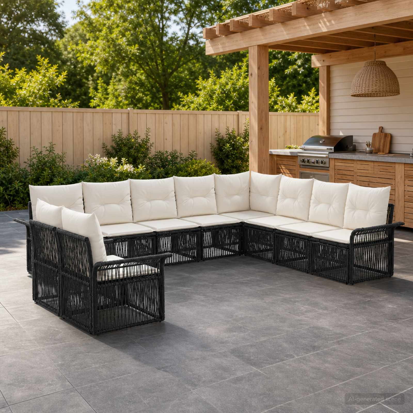 Gartensofa-set 10 stk. Schwarz Poly-Rattan
