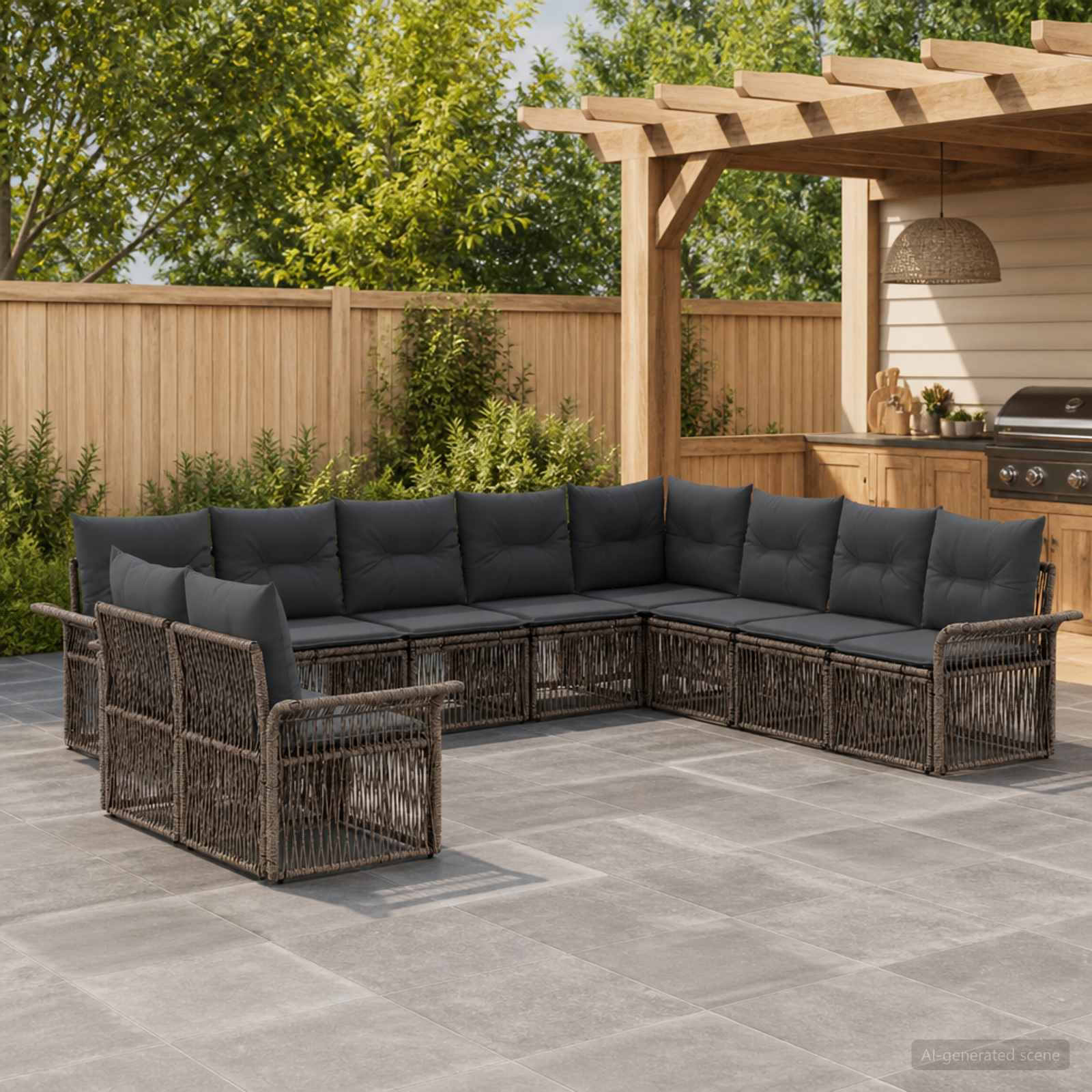 Gartensofa-set 10 stk. Grau Poly-Rattan