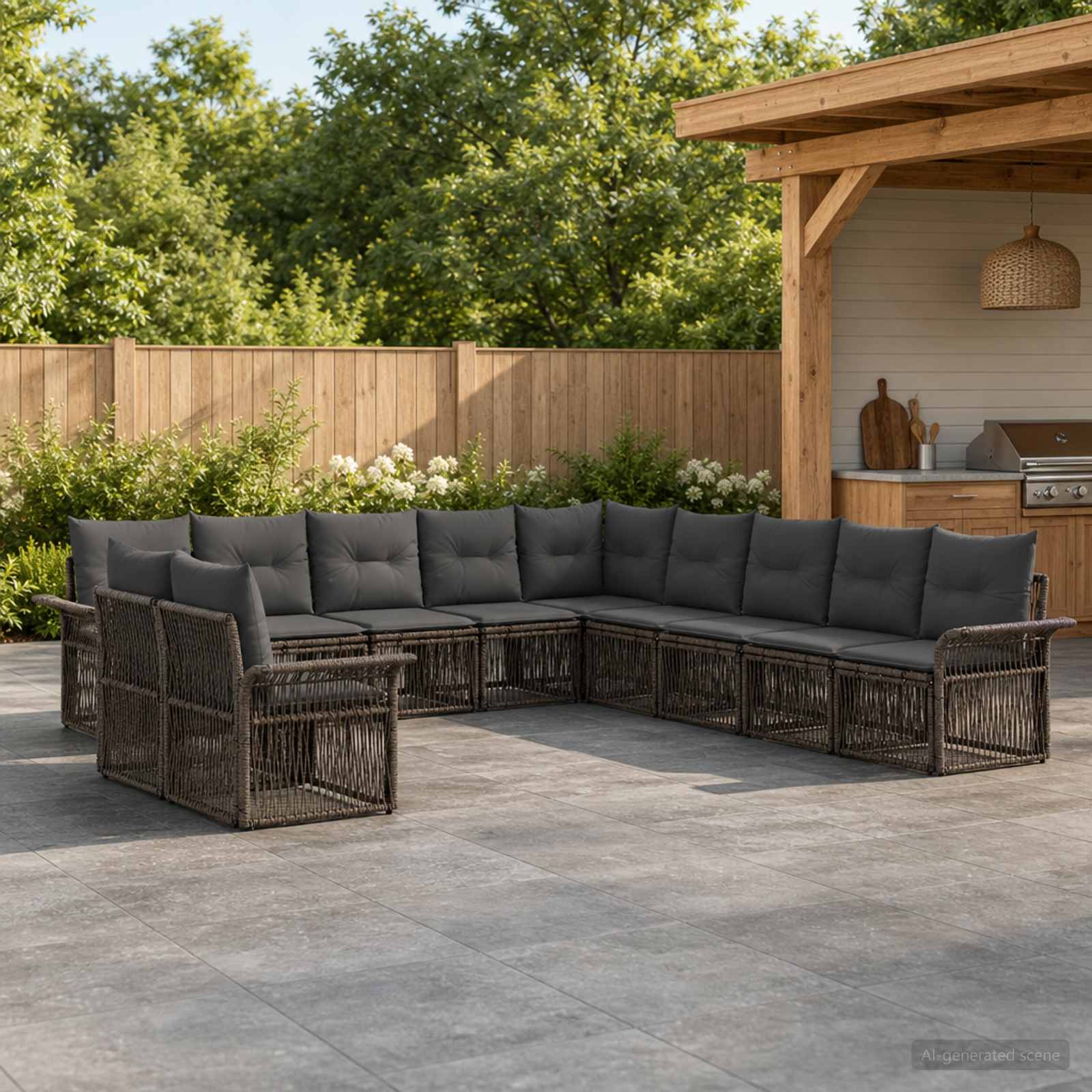 Gartensofa-set 11 stk. Grau Poly-Rattan