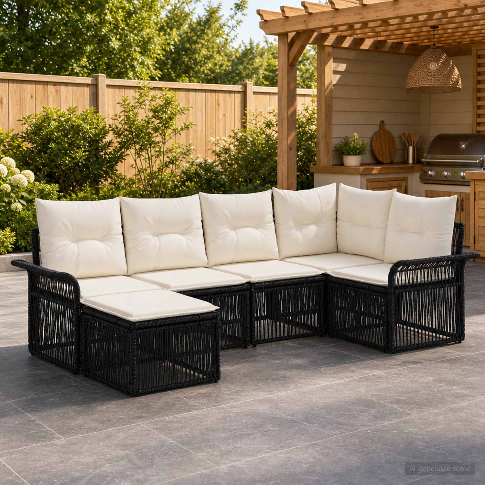 Gartensofa-set 6 stk. Schwarz Poly-Rattan