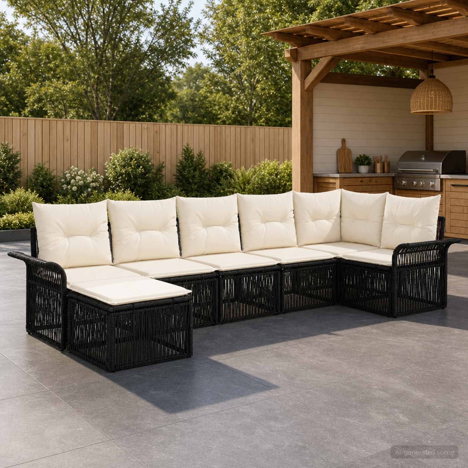 Gartensofa-set 7 stk. Schwarz Poly-Rattan