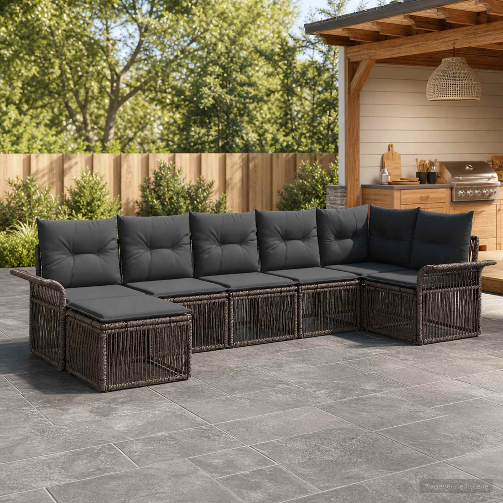 Gartensofa-set 7 stk. Grau Poly-Rattan
