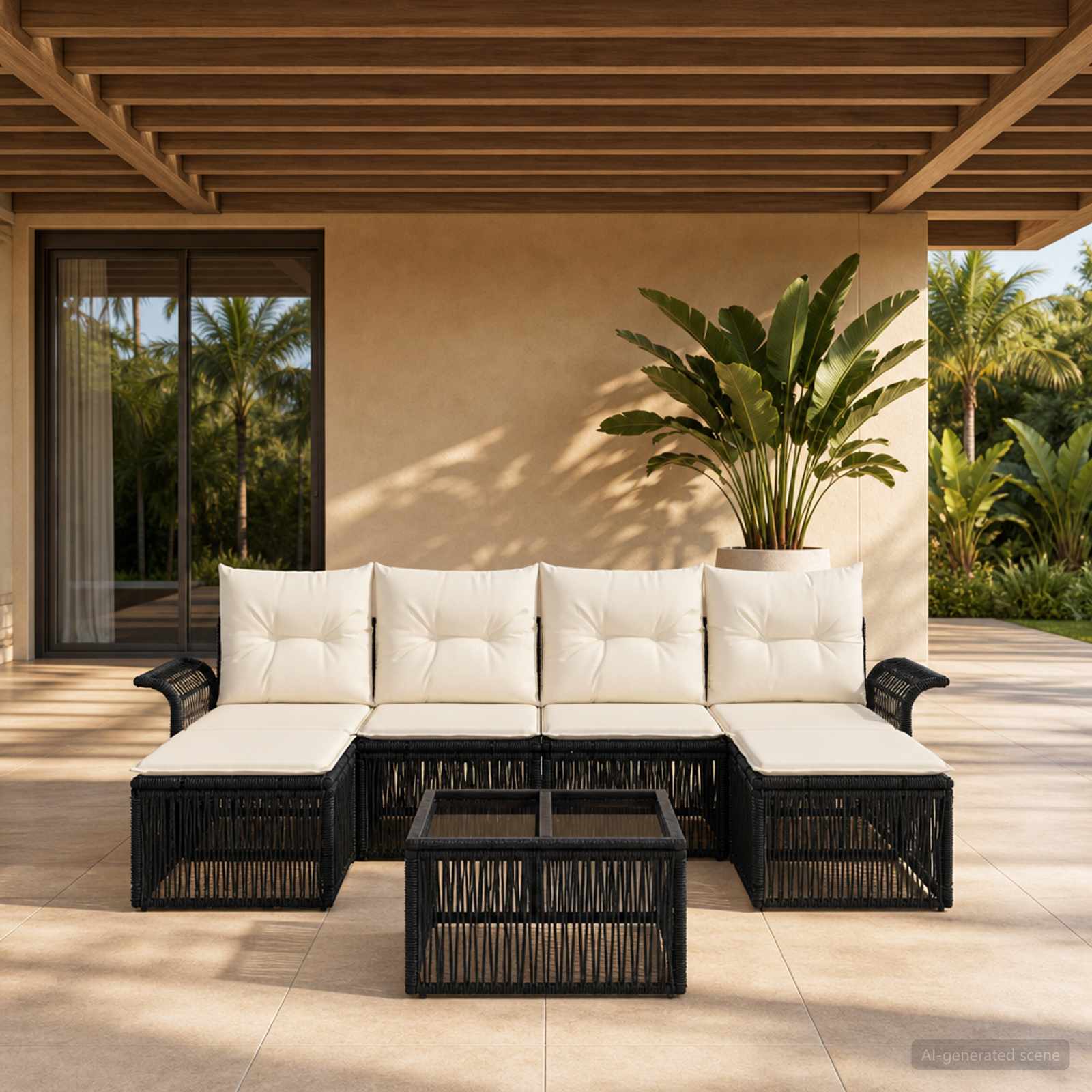 Gartensofa-set 7 stk. Schwarz Poly-Rattan