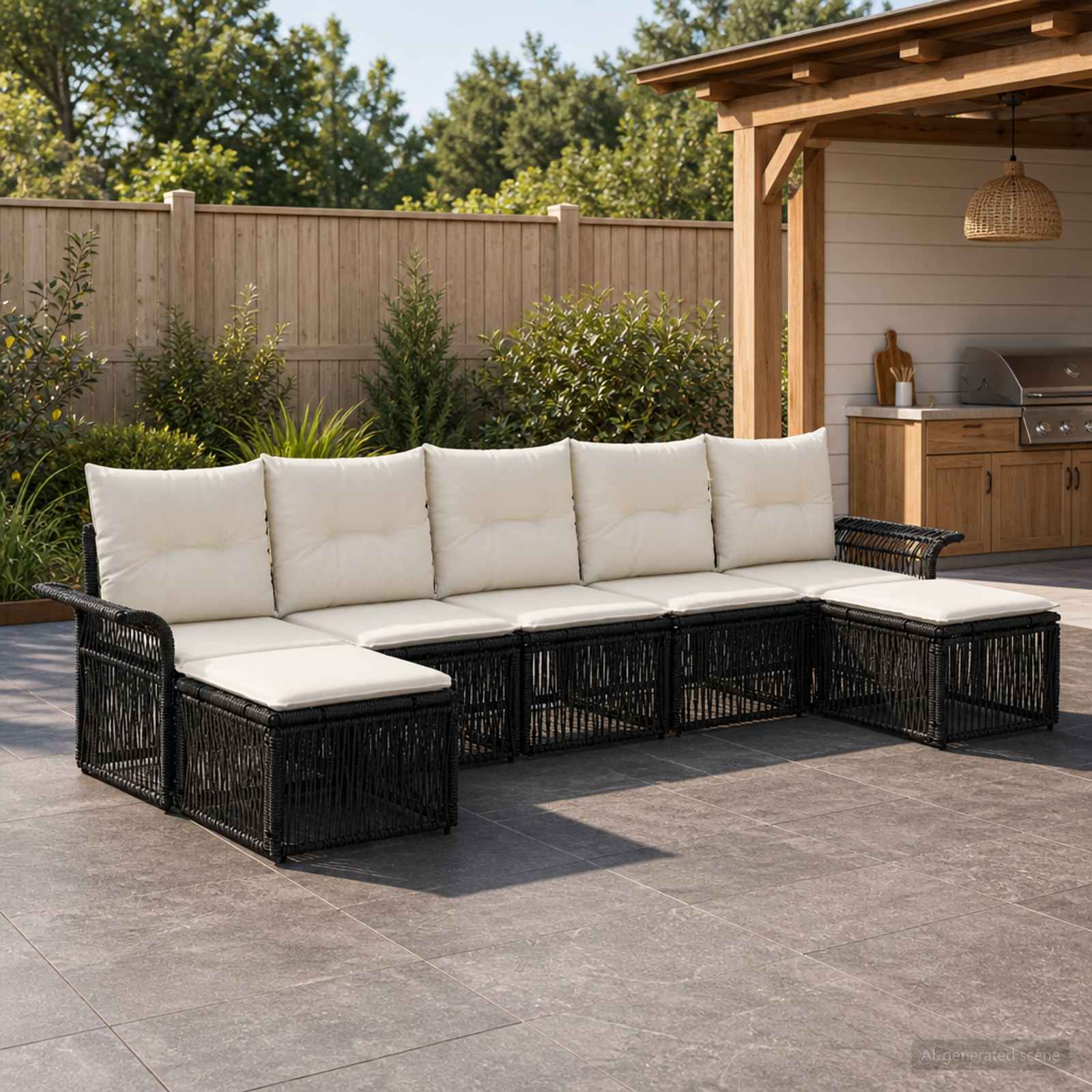 Gartensofa-set 7 stk. Schwarz Poly-Rattan