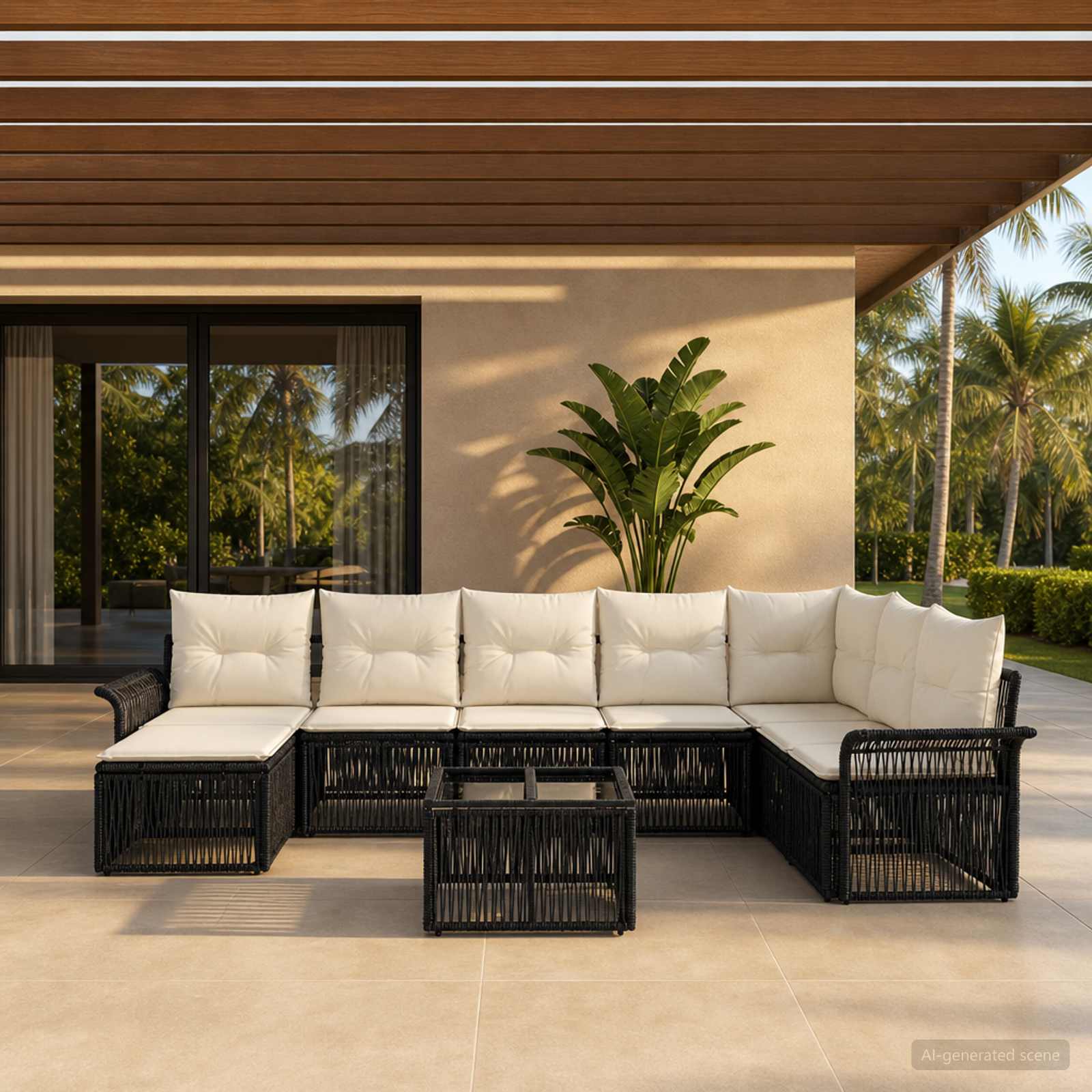 Gartensofa-set 9 stk. Schwarz Poly-Rattan