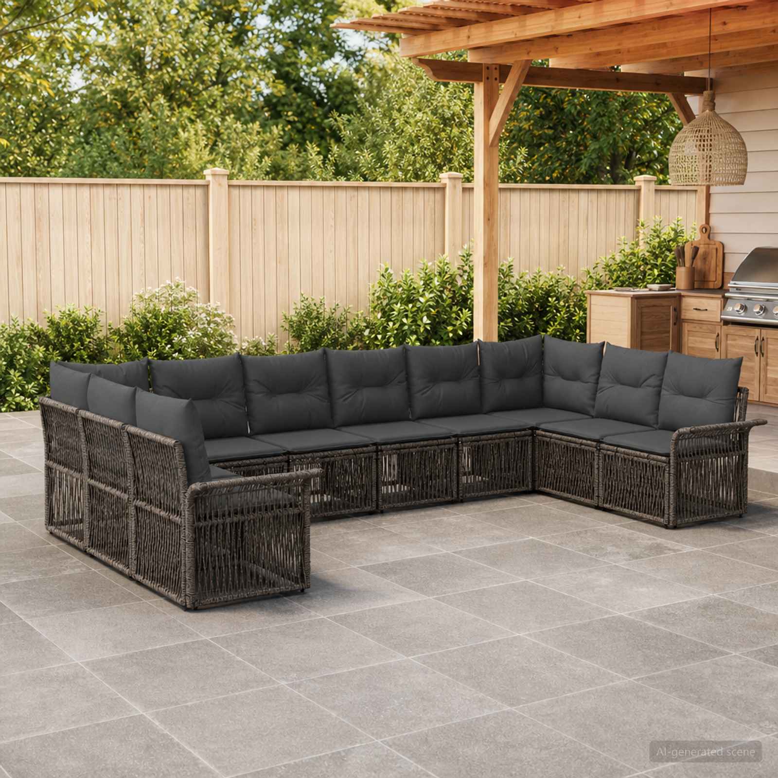 Gartensofa-set 10 stk. Grau Poly-Rattan