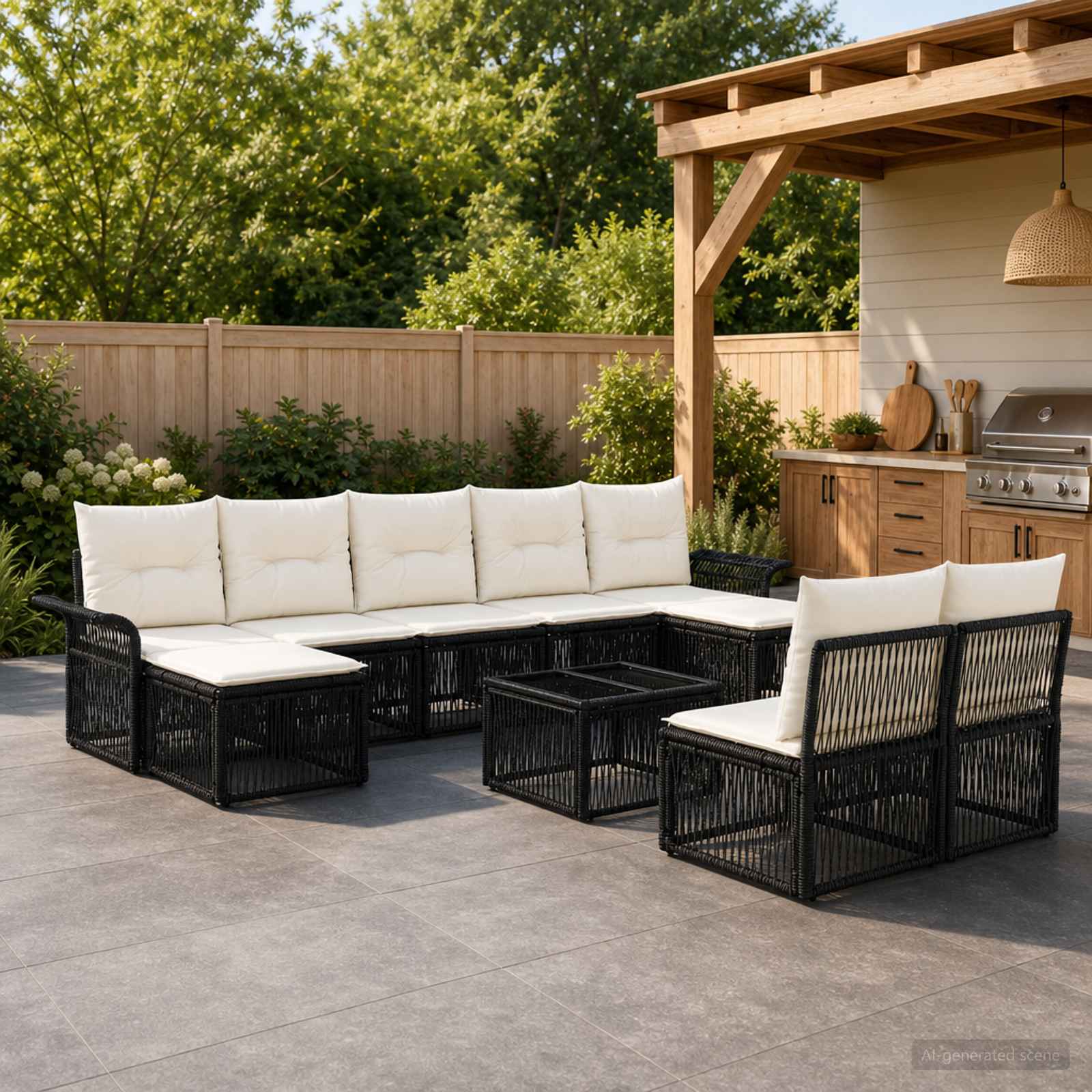 Gartensofa-set 10 stk. Schwarz Poly-Rattan