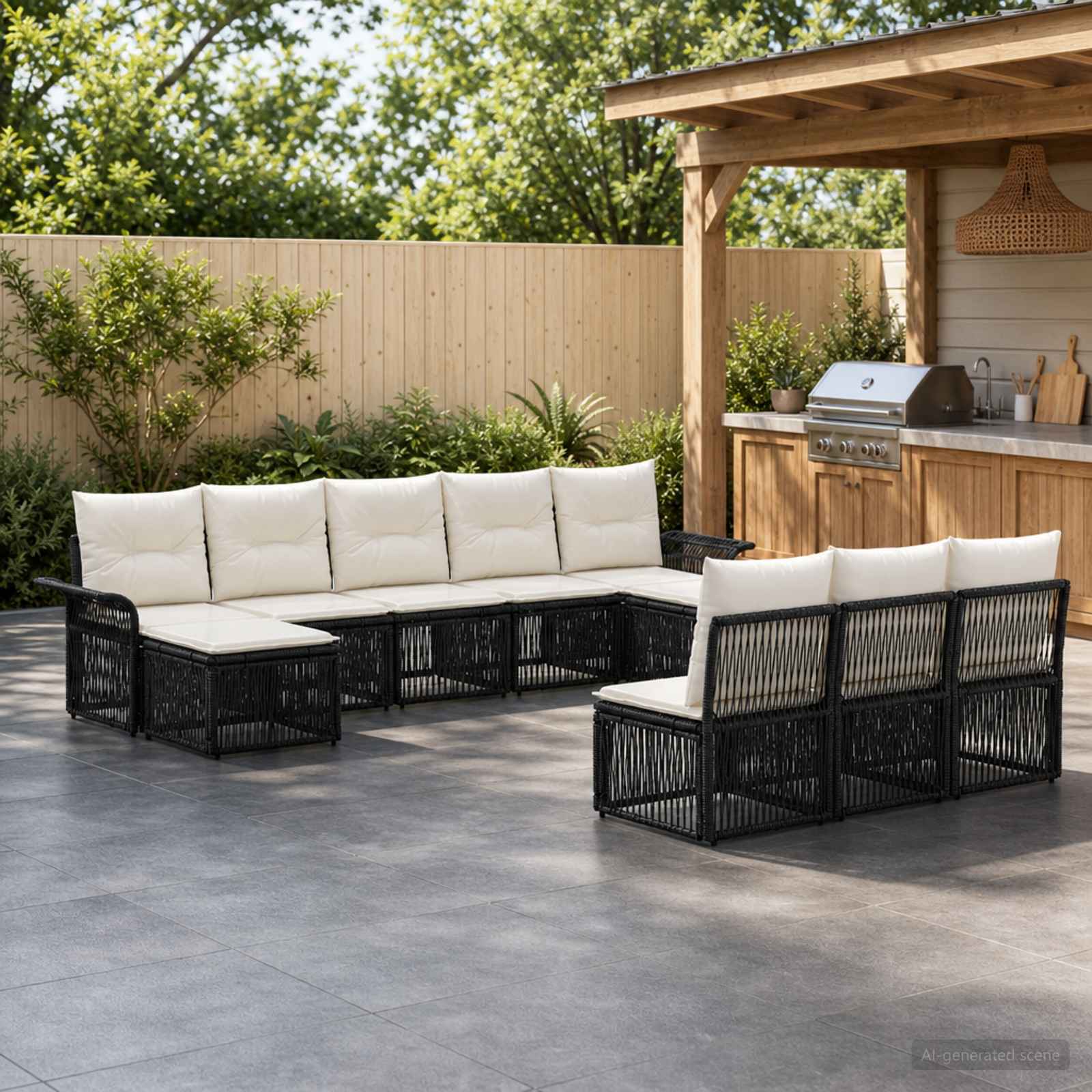 Gartensofa-set 10 stk. Schwarz Poly-Rattan