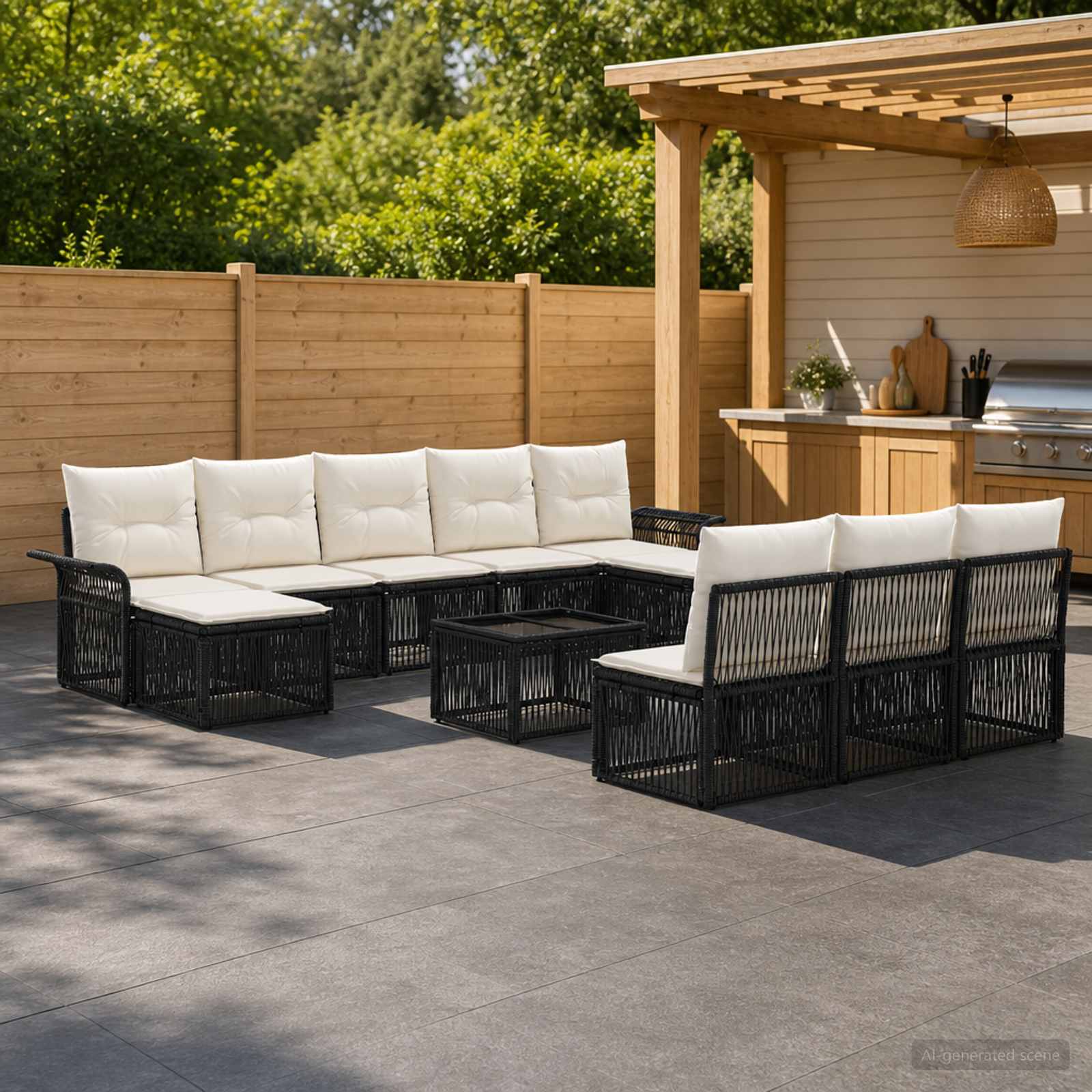Gartensofa-set 11 stk. Schwarz Poly-Rattan