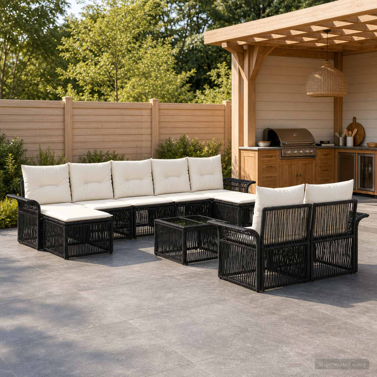 Gartensofa-set 10 stk. Schwarz Poly-Rattan