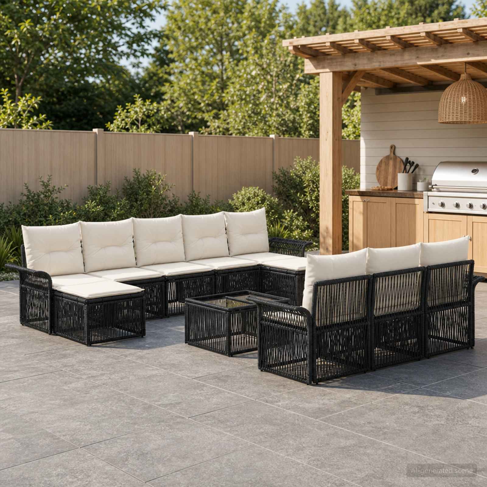Gartensofa-set 11 stk. Schwarz Poly-Rattan