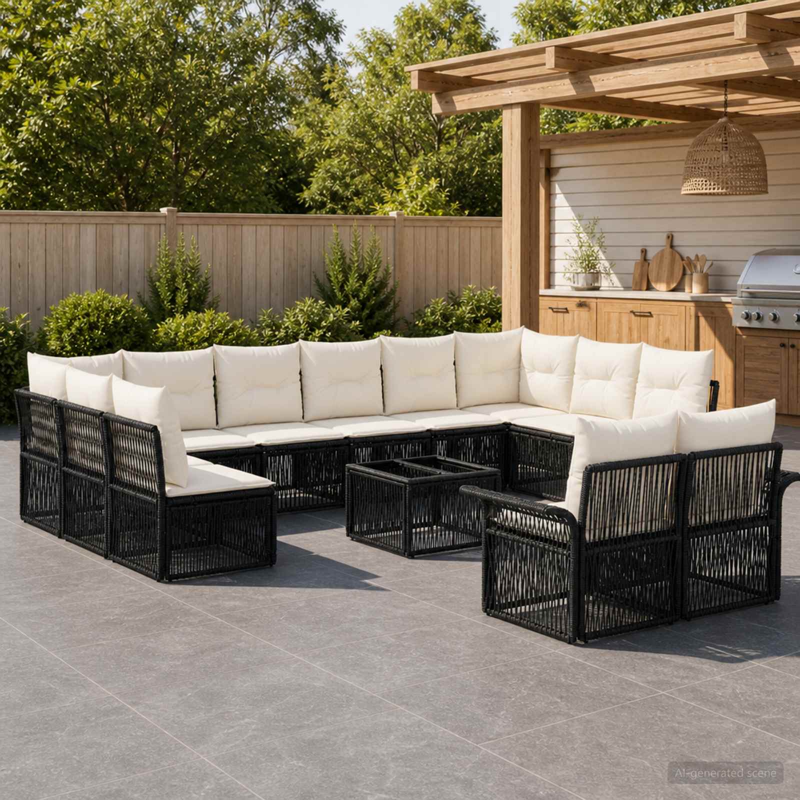 Gartensofa-set 13 stk. Schwarz Poly-Rattan