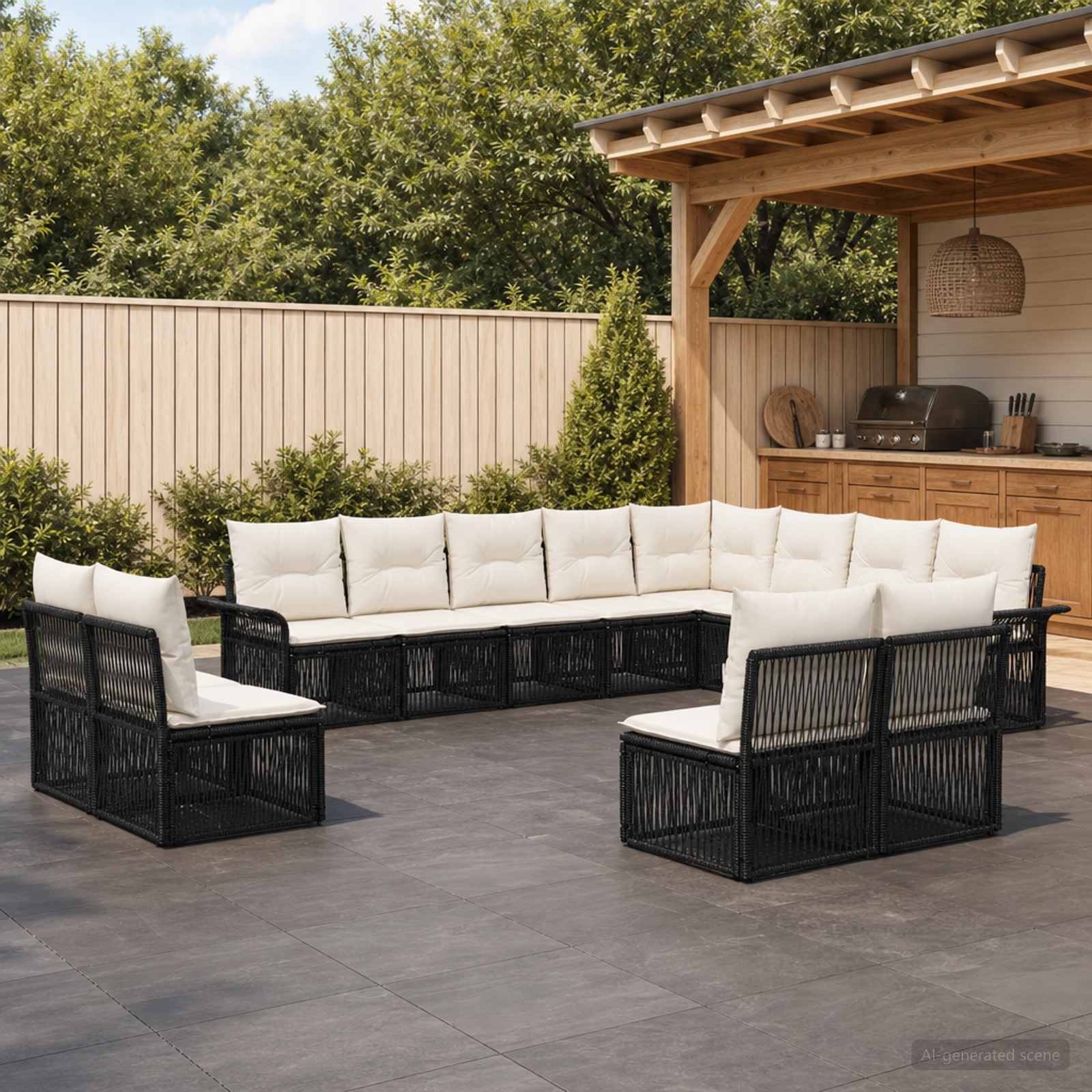 Gartensofa-set 12 stk. Schwarz Poly-Rattan