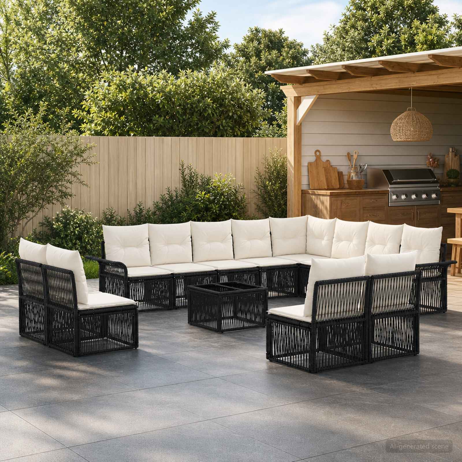 Gartensofa-set 13 stk. Schwarz Poly-Rattan