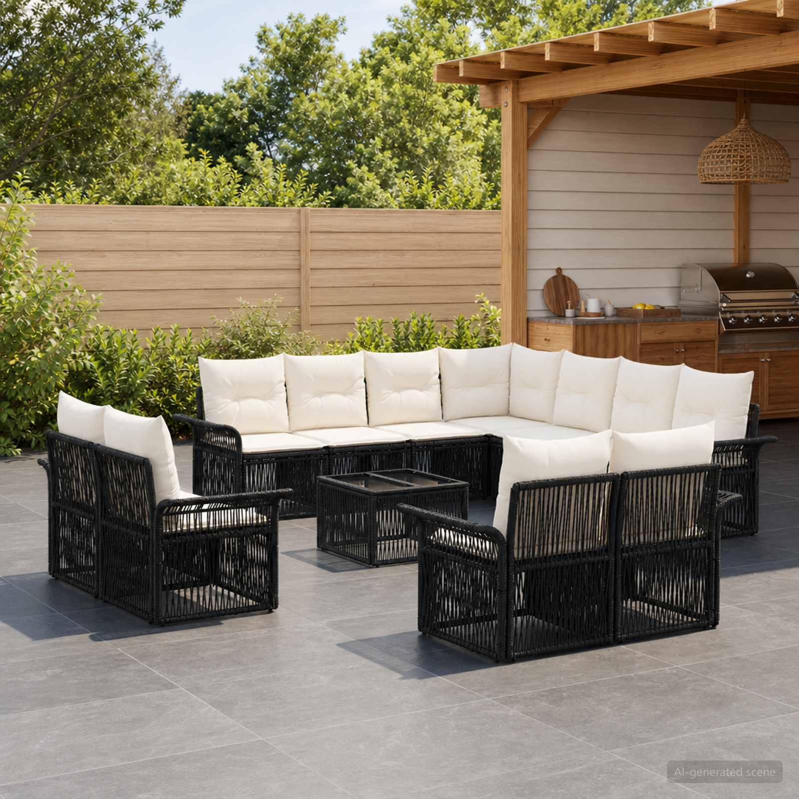 Gartensofa-set 12 stk. Schwarz und Cremeweiß Poly-Rattan