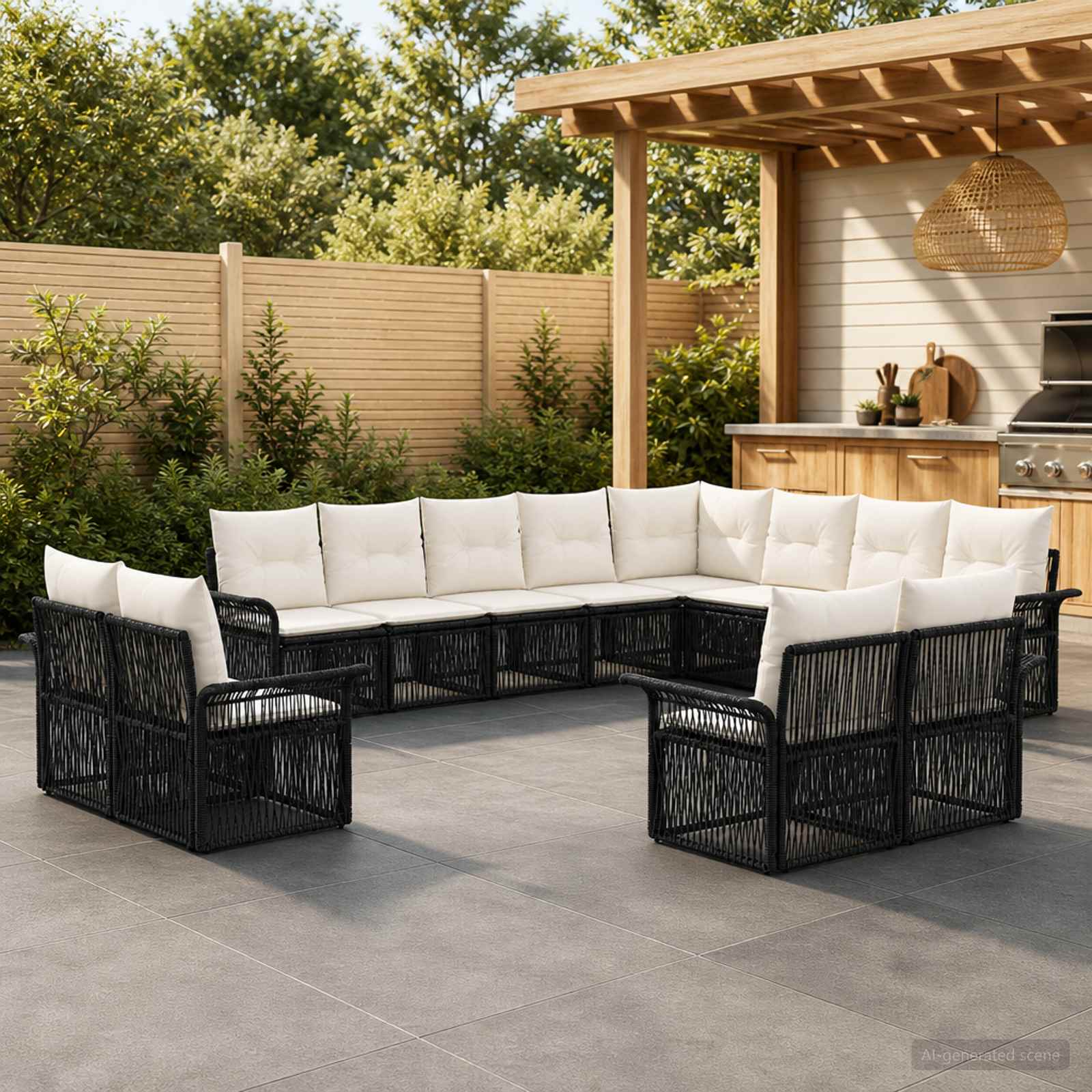 Gartensofa-set 12 stk. Schwarz und Cremeweiß Poly-Rattan