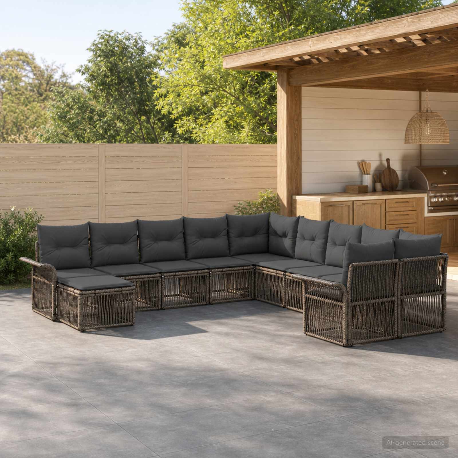 Gartensofa-set 11 stk. Grau und Dunkelgrau Poly-Rattan
