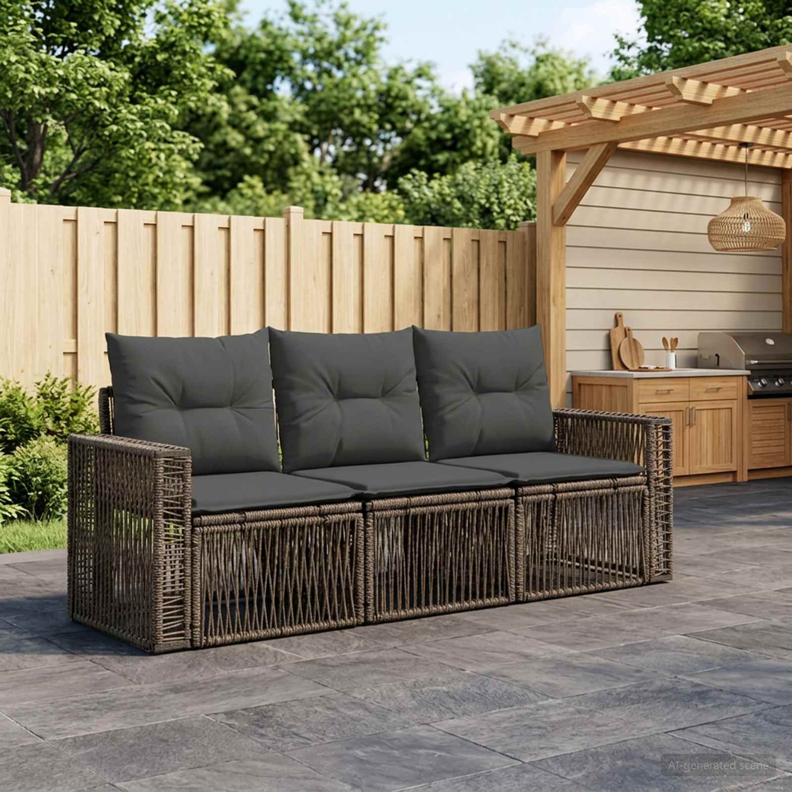 Gartensofa-set 3 stk. Grau und Dunkelgrau Poly-Rattan