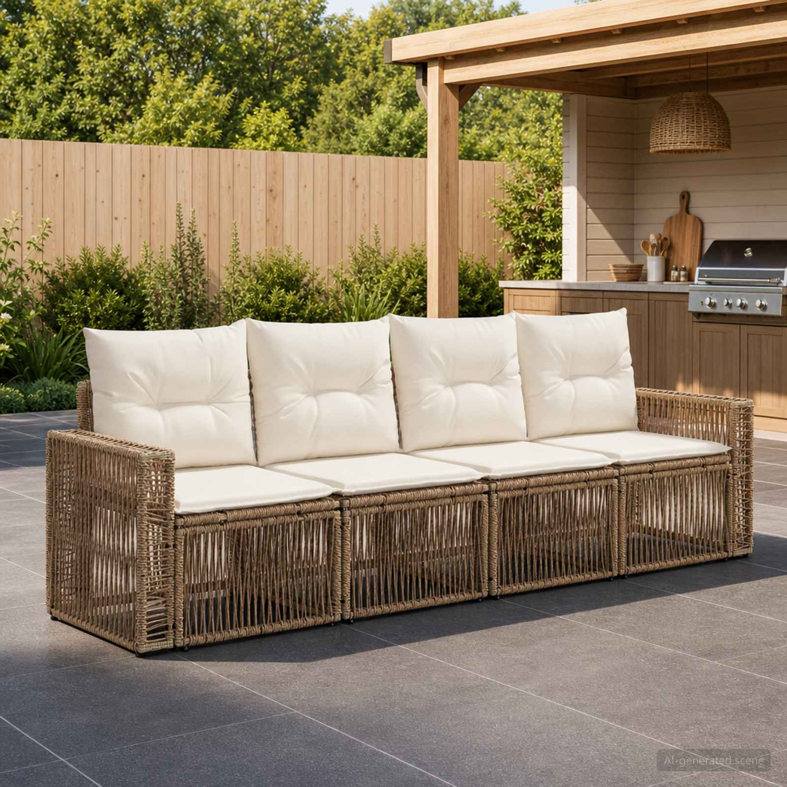 Gartensofa-set 4 stk. Beige und Cremeweiß Poly-Rattan