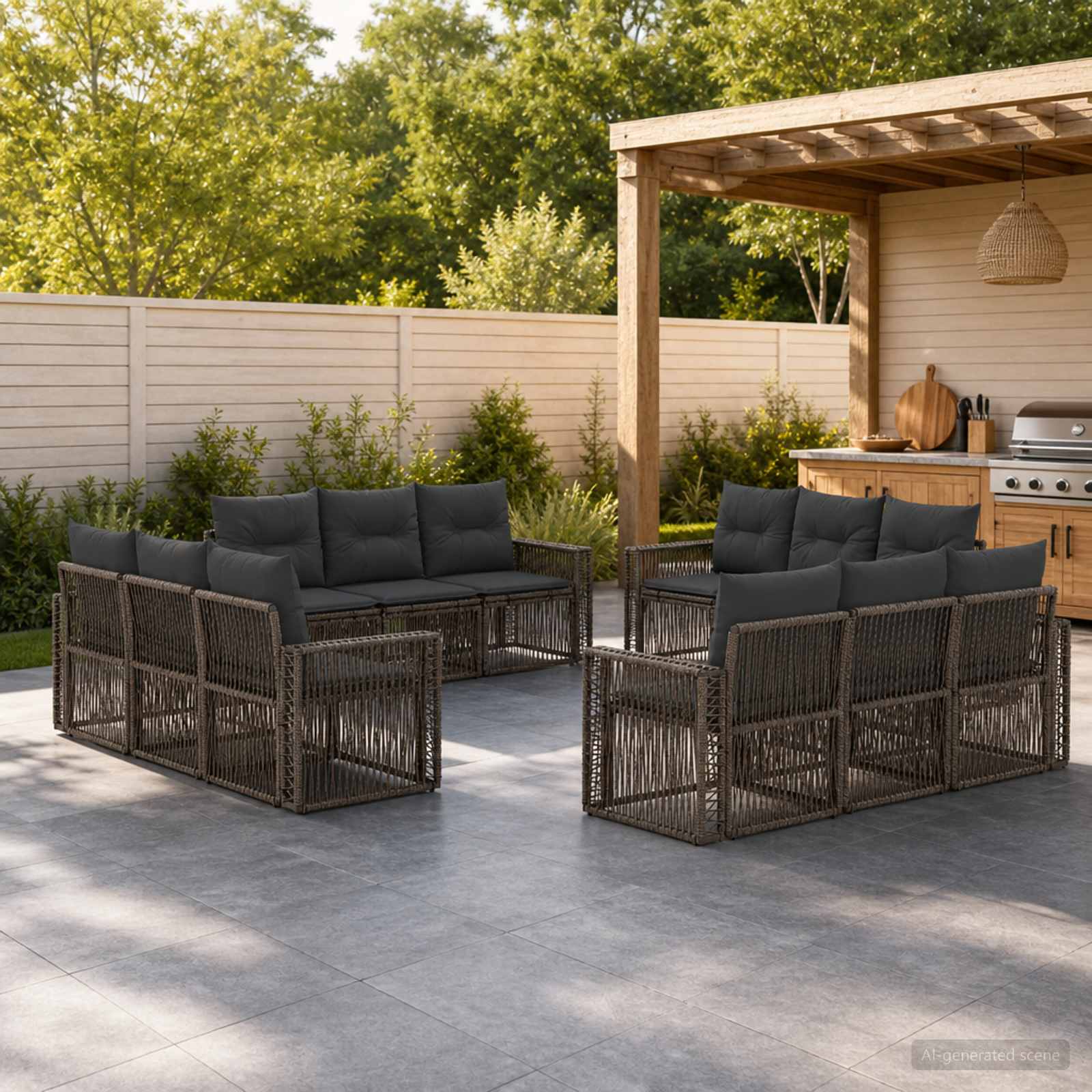 Gartensofa-set 12 stk. Grau und Dunkelgrau Poly-Rattan