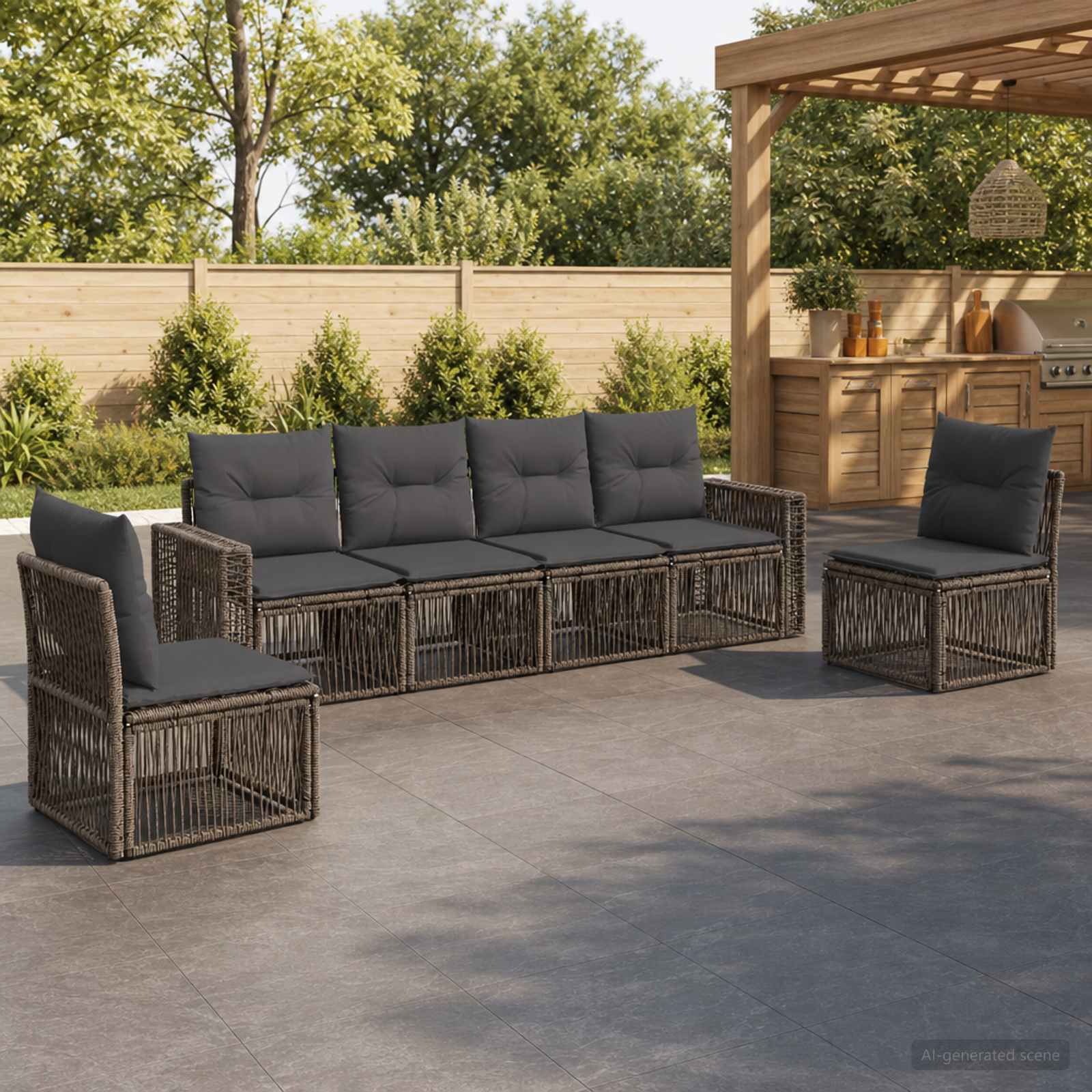 Gartensofa-set 6 stk. Grau und Dunkelgrau Poly-Rattan
