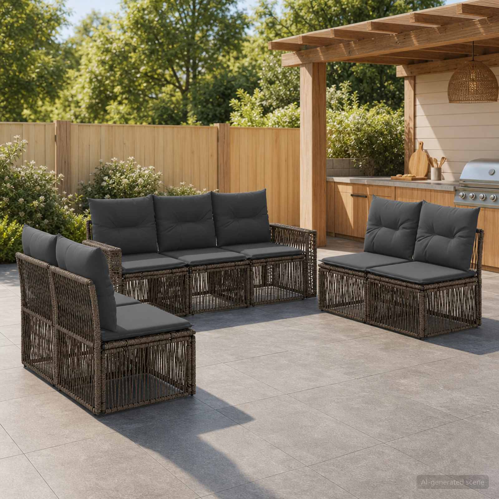 Gartensofa-set 7 stk. Grau und Dunkelgrau Poly-Rattan