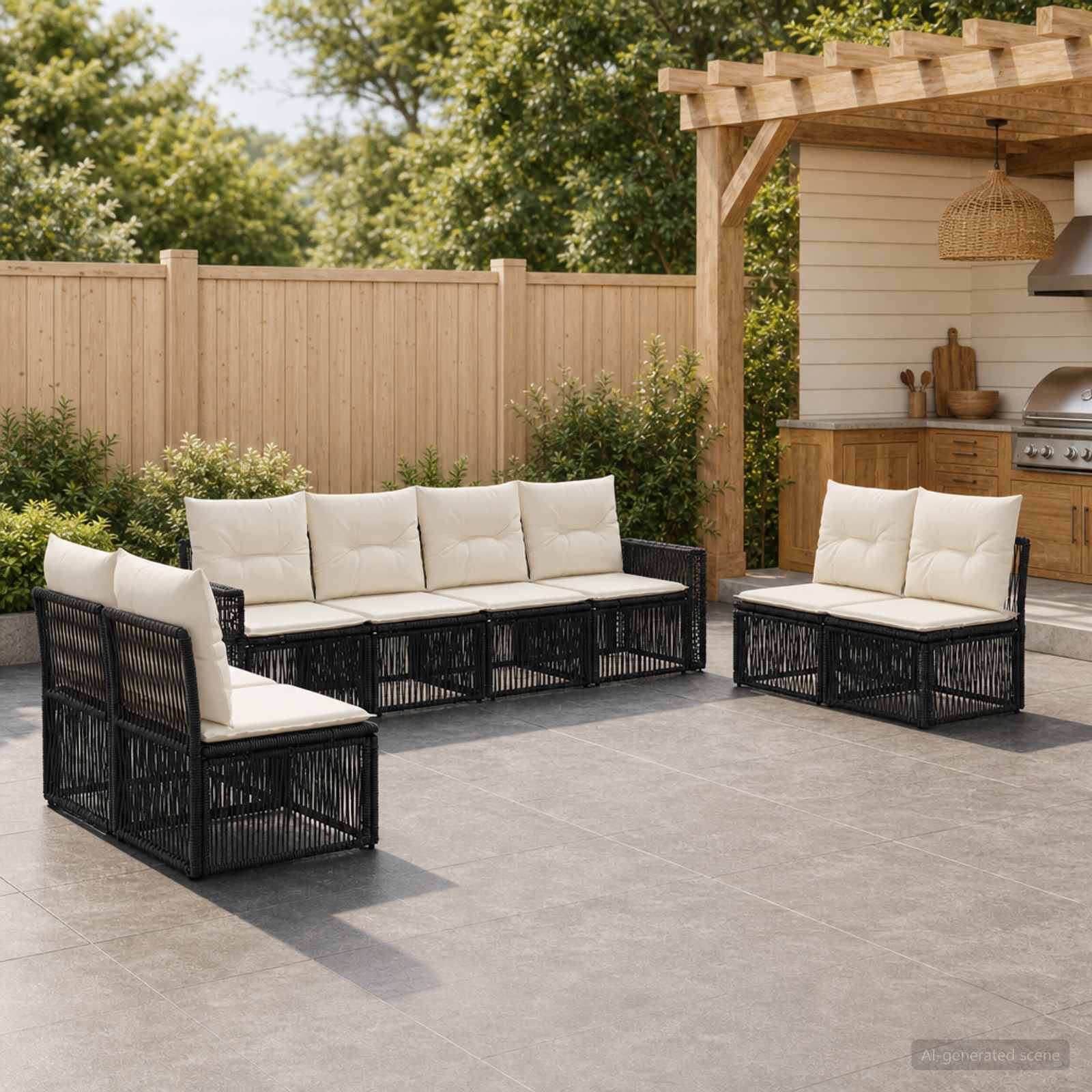 Gartensofa-set 8 stk. Schwarz und Cremeweiß Poly-Rattan