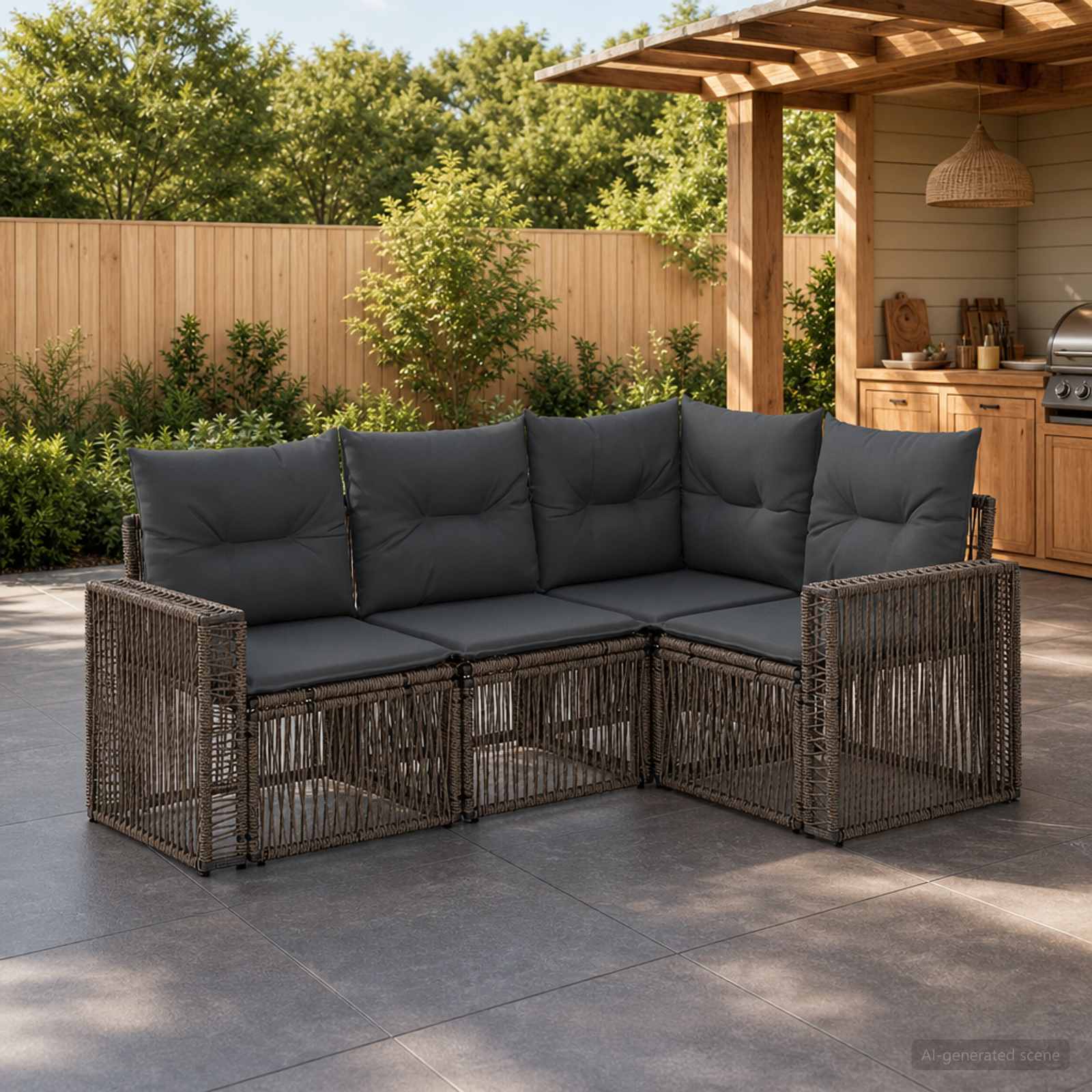 Gartensofa-set 4 stk. Grau und Dunkelgrau Poly-Rattan