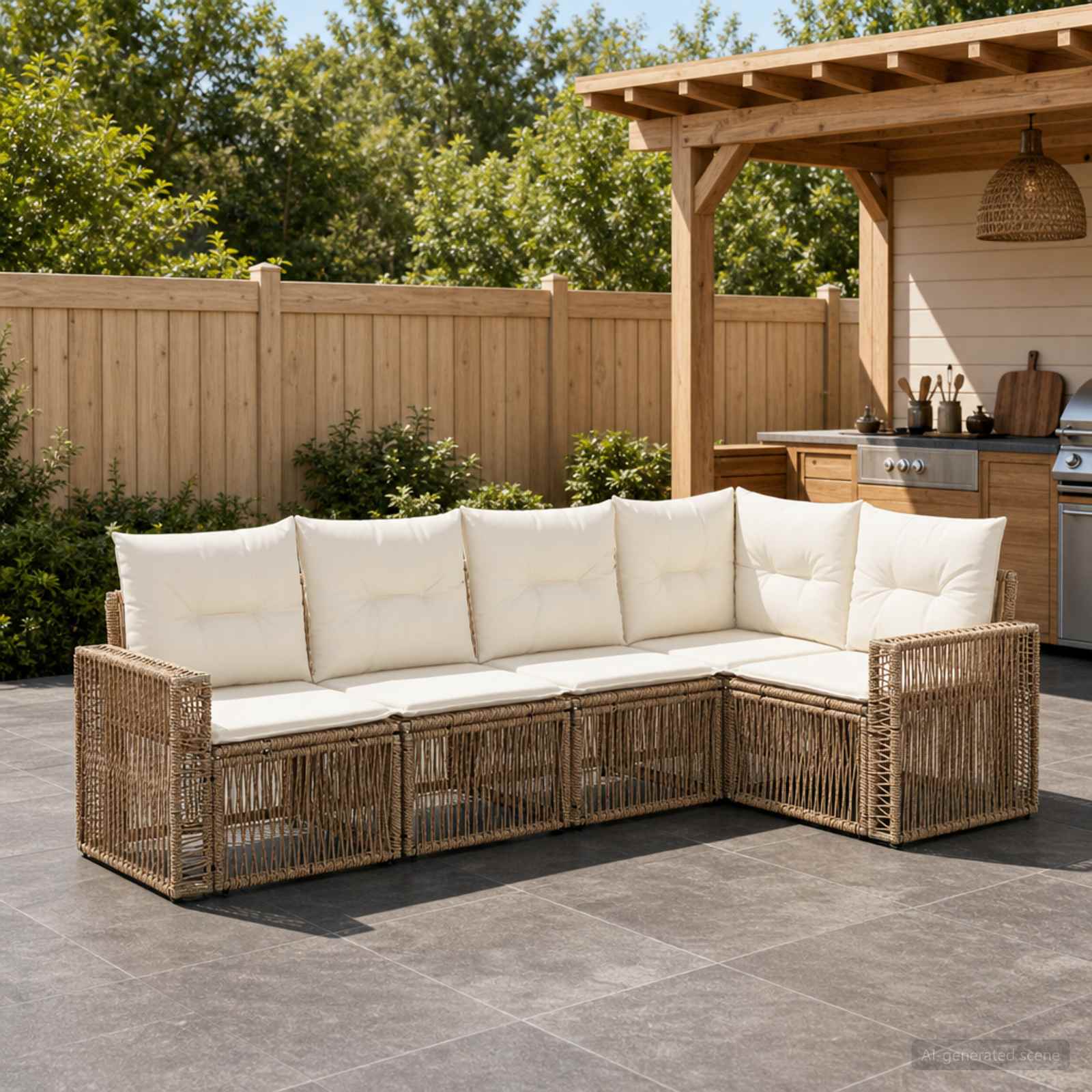 Gartensofa-set 5 stk. Beige und Cremeweiß Poly-Rattan
