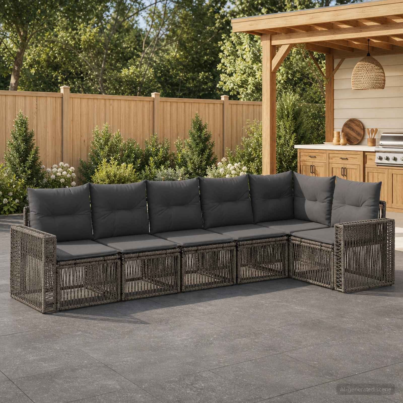 Gartensofa-set 6 stk. Grau und Dunkelgrau Poly-Rattan