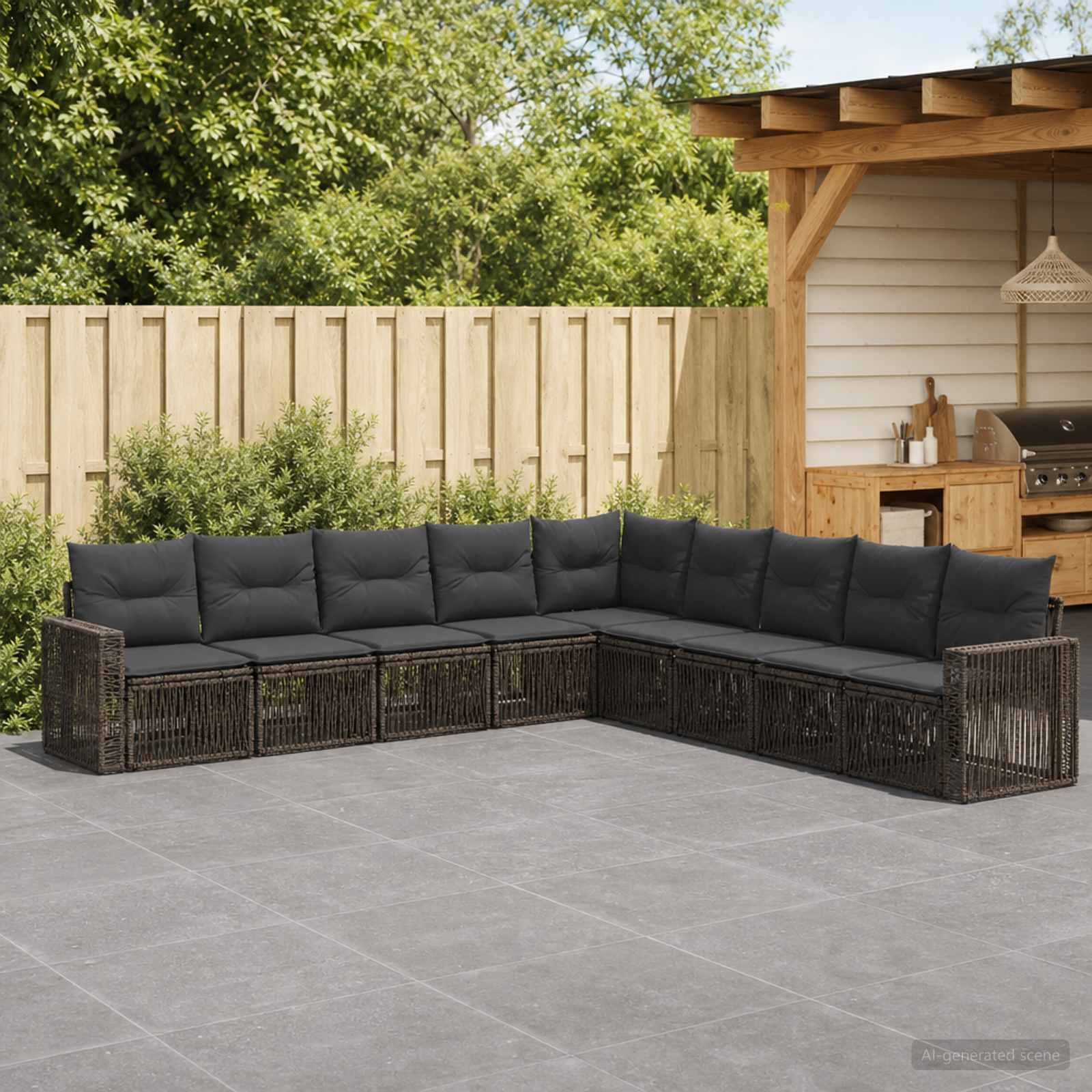 Gartensofa-set 9 stk. Grau und Dunkelgrau Poly-Rattan