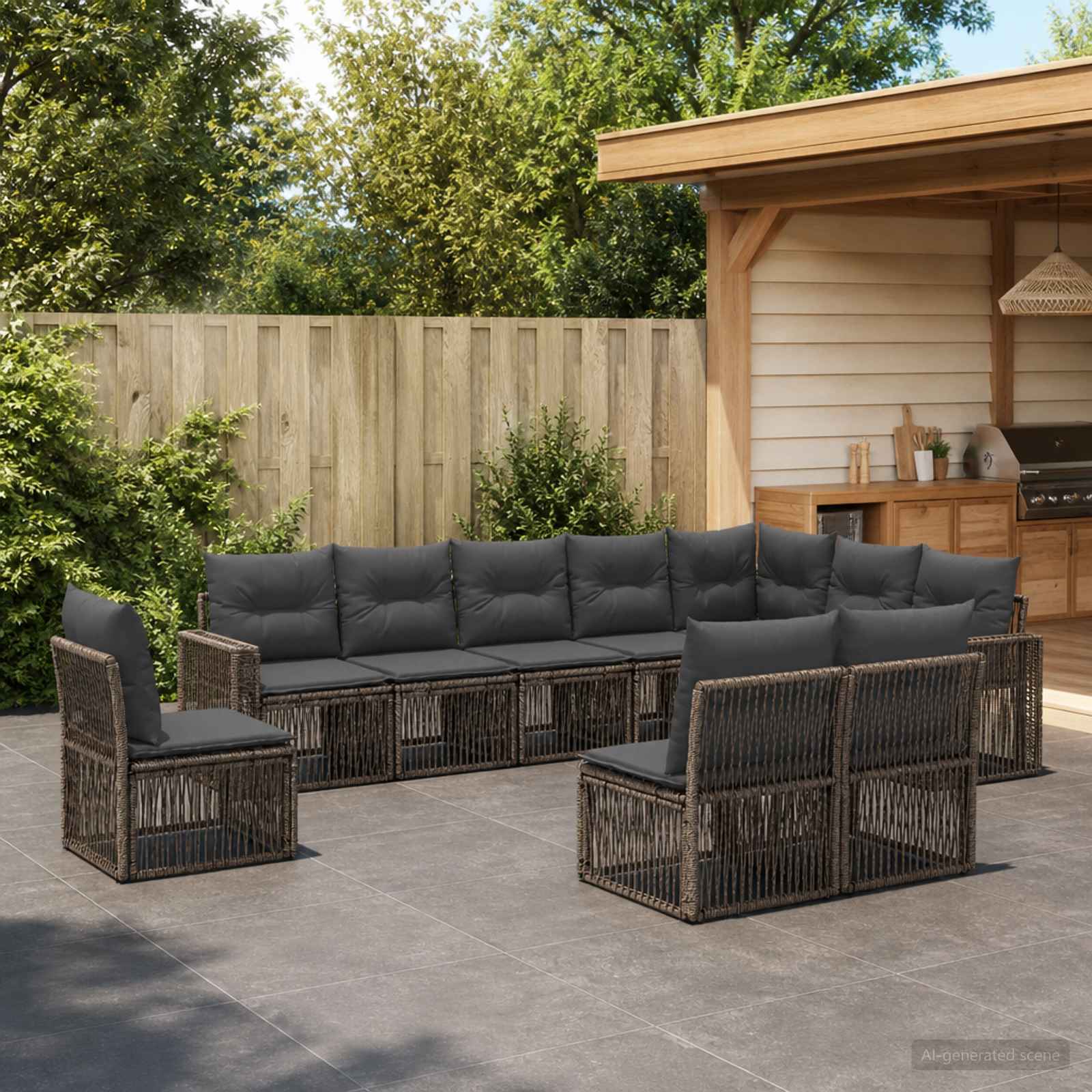 Gartensofa-set 10 stk. Grau und Dunkelgrau Poly-Rattan