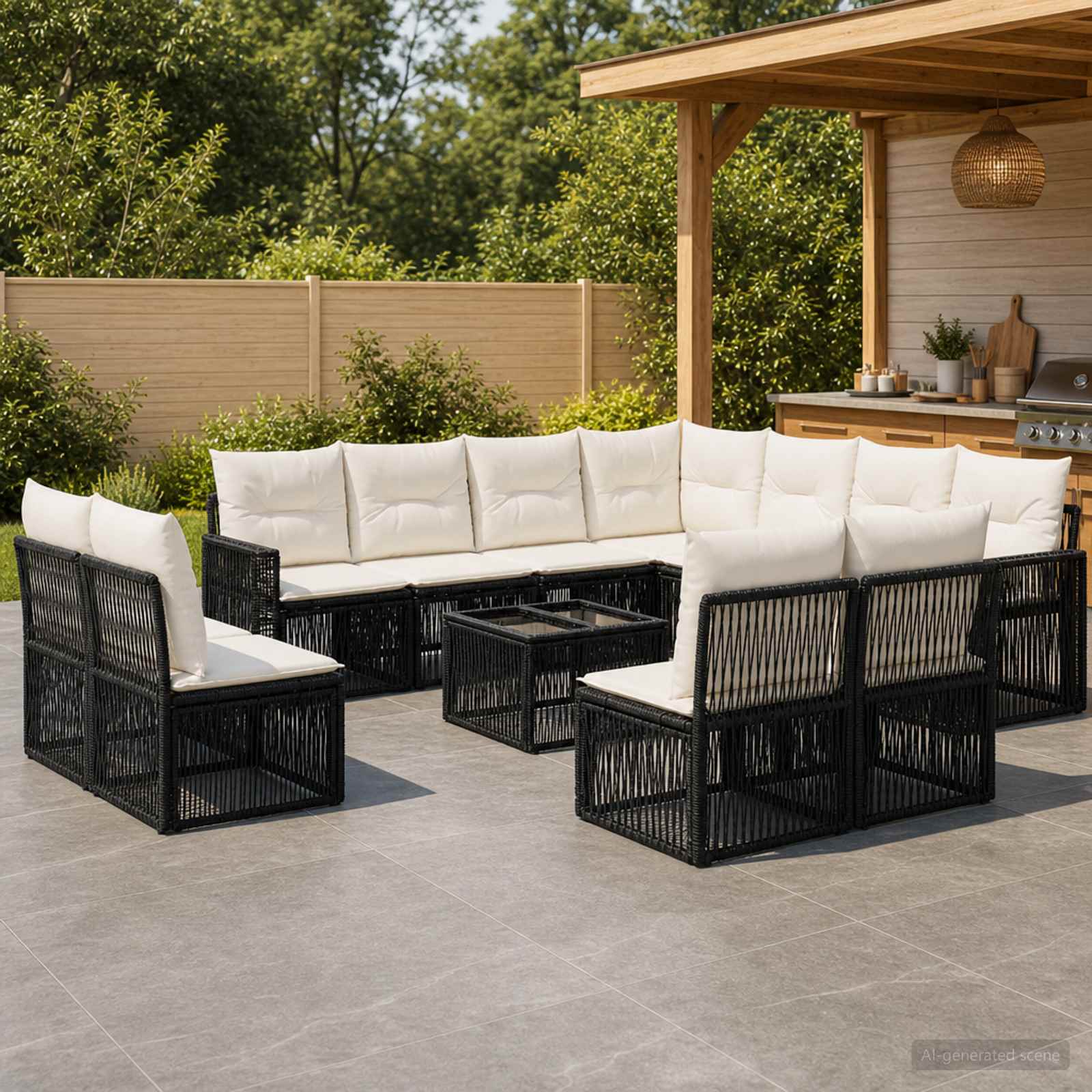 Gartensofa-set 12 stk. Schwarz und Cremeweiß Poly-Rattan