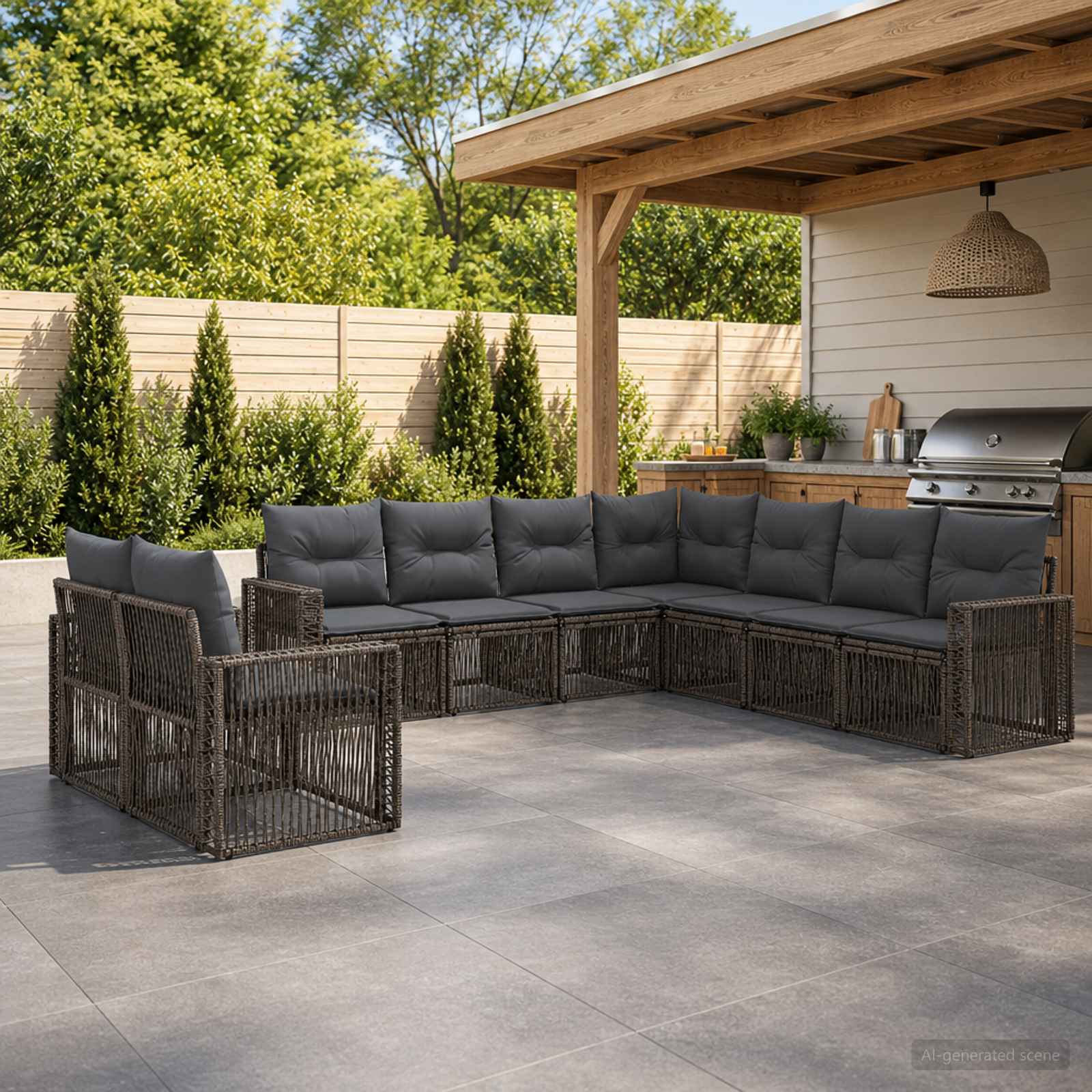 Gartensofa-set 9 stk. Grau und Dunkelgrau Poly-Rattan