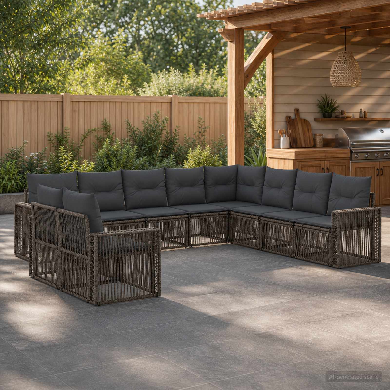 Gartensofa-set 10 stk. Grau und Dunkelgrau Poly-Rattan