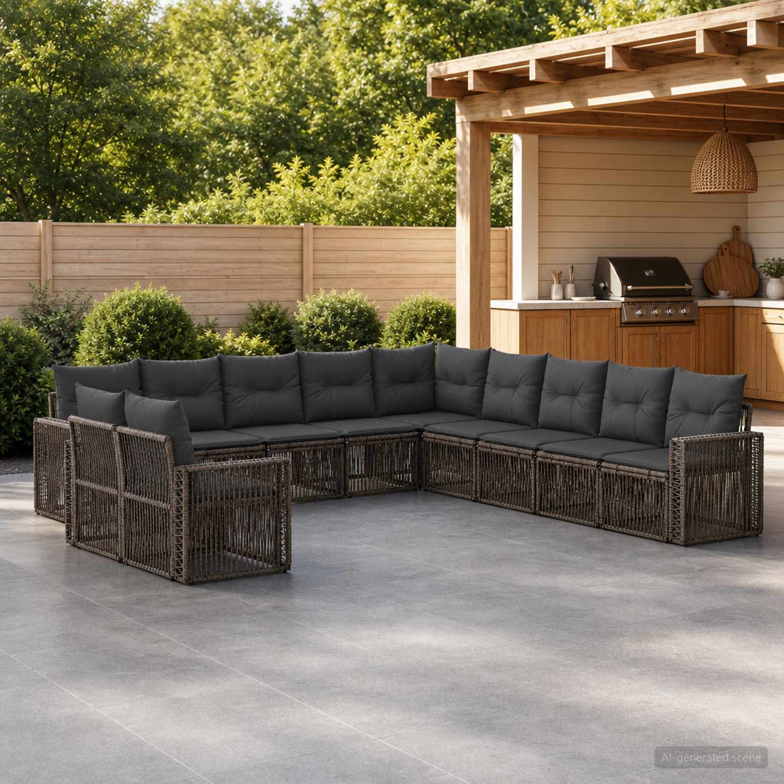 Gartensofa-set 11 stk. Grau und Dunkelgrau Poly-Rattan