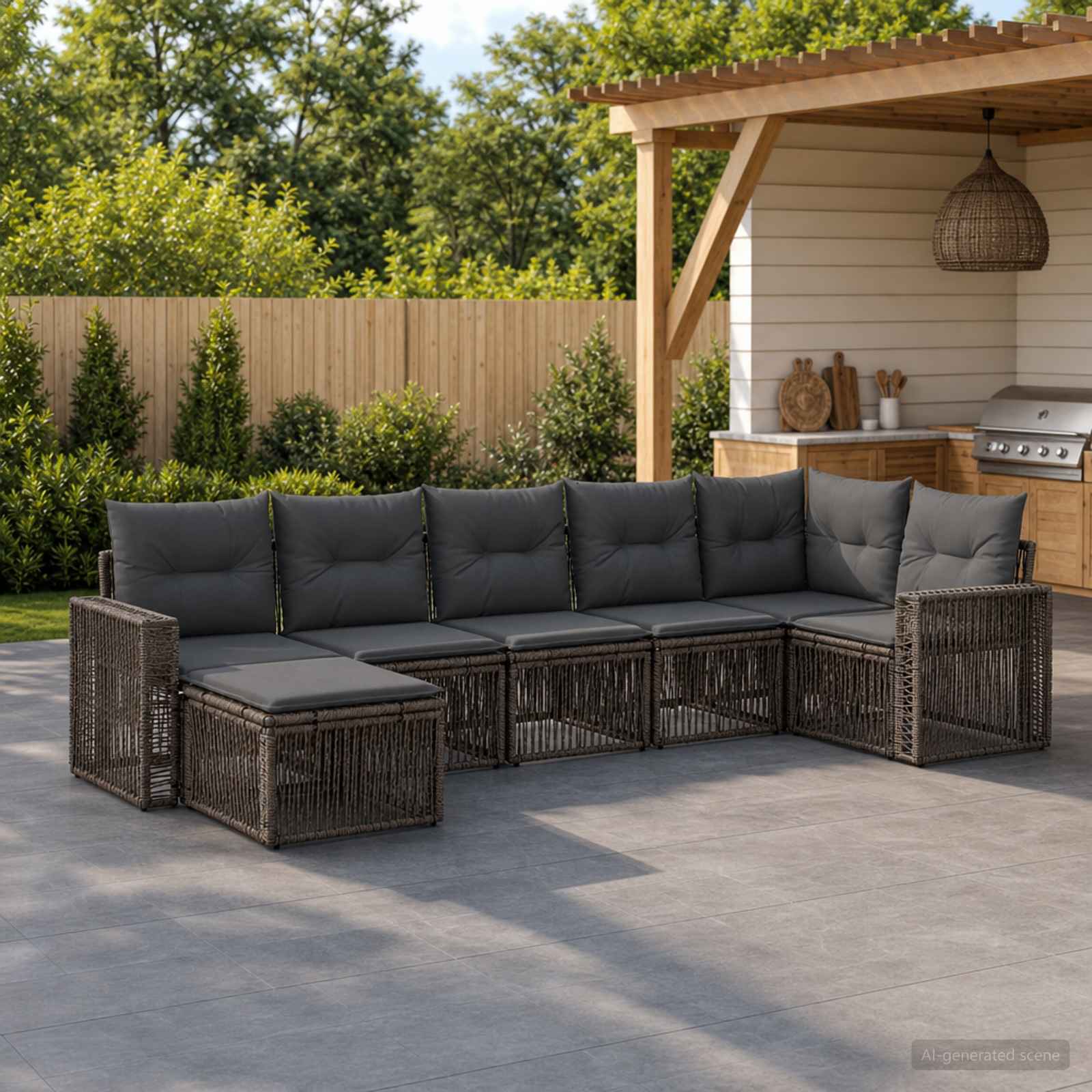Gartensofa-set 7 stk. Grau und Dunkelgrau Poly-Rattan