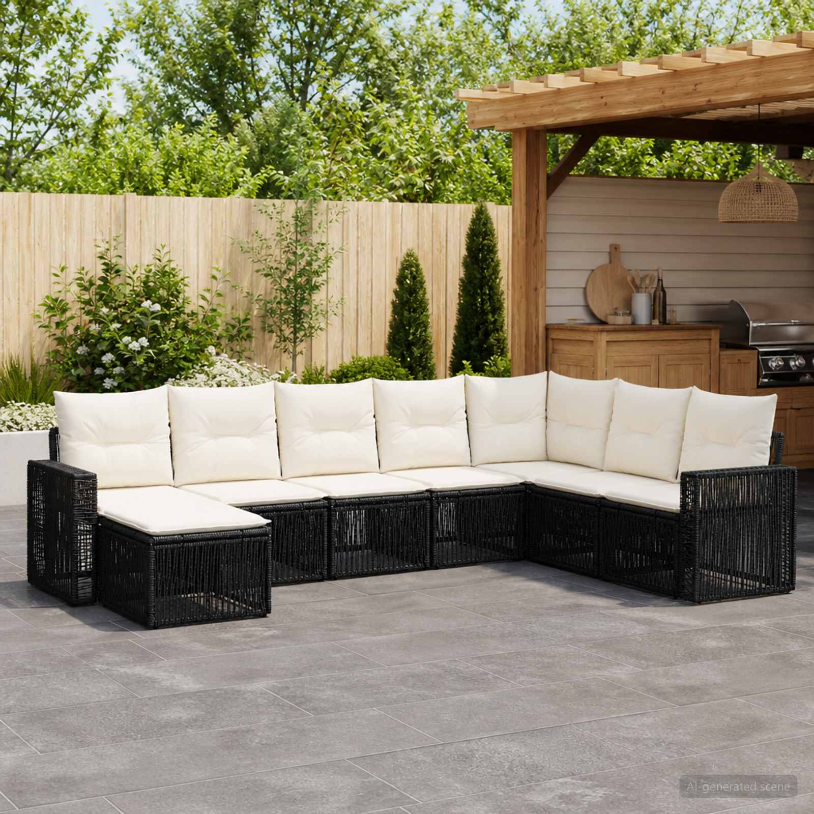 Gartensofa-set 8 stk. Schwarz und Cremeweiß Poly-Rattan