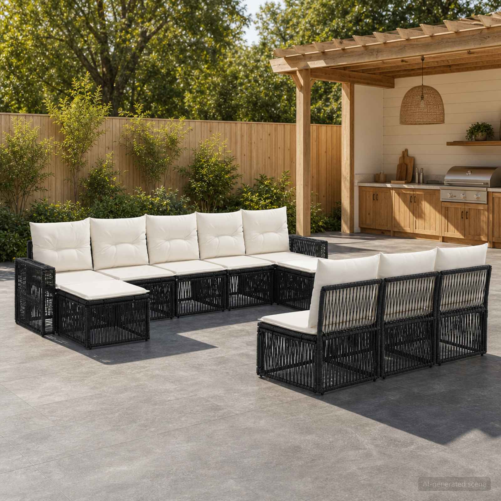 Gartensofa-set 10 stk. Schwarz und Cremeweiß Poly-Rattan