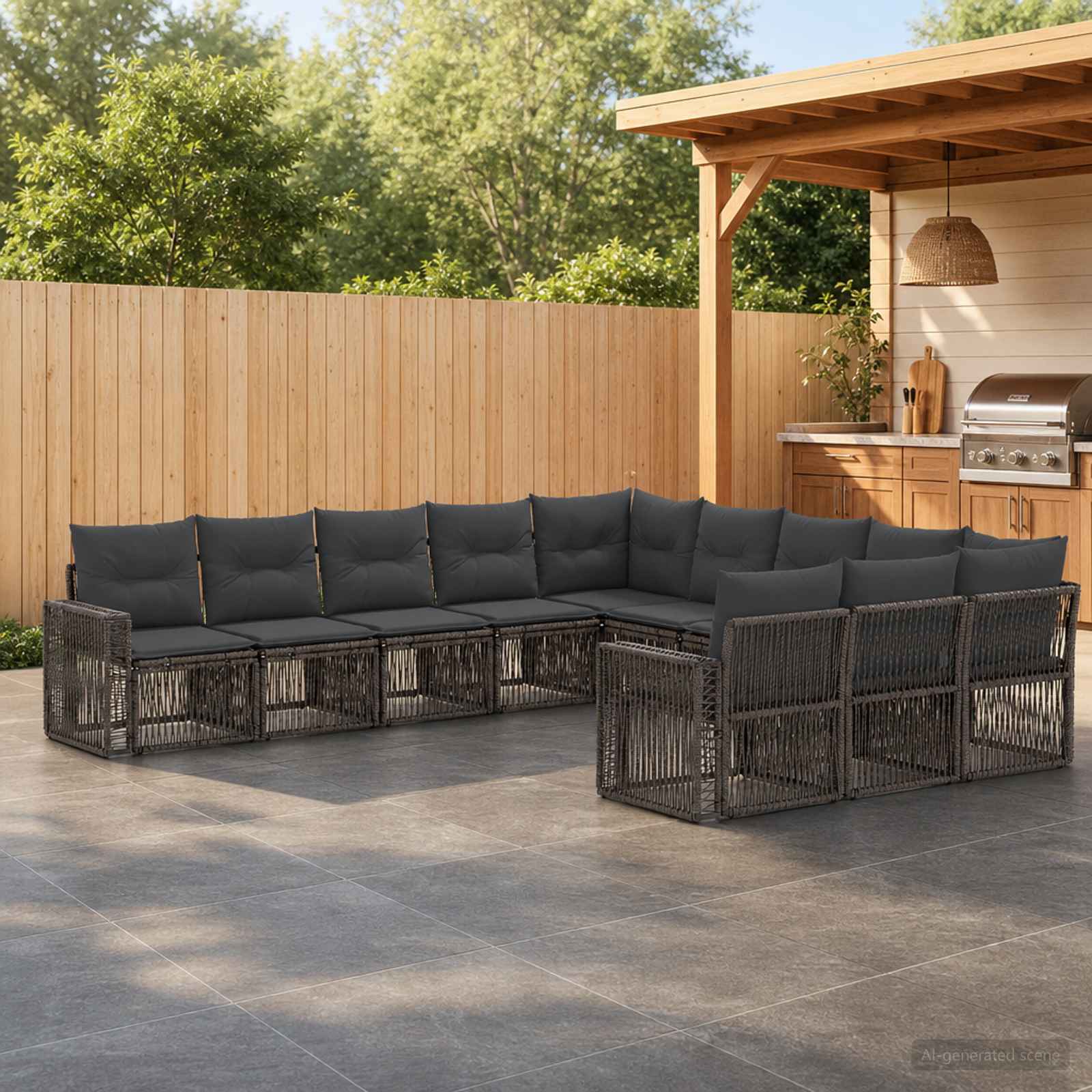 Gartensofa-set 11 stk. Grau und Dunkelgrau Poly-Rattan