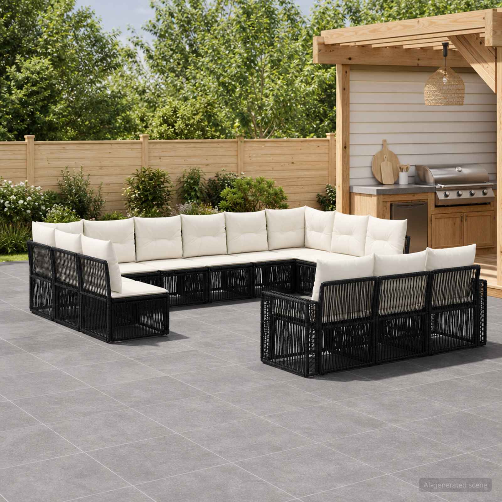 Gartensofa-set 13 stk. Schwarz und Cremeweiß Poly-Rattan