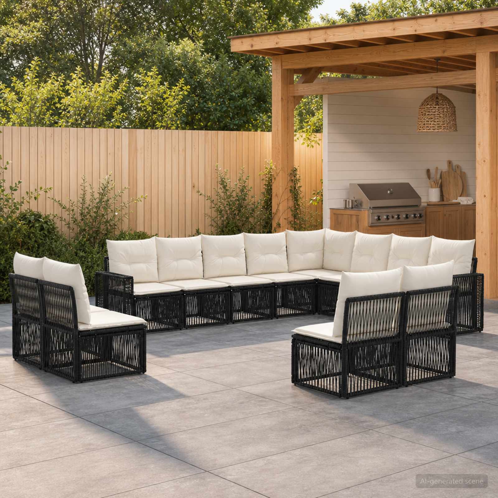 Gartensofa-set 12 stk. Schwarz und Cremeweiß Poly-Rattan