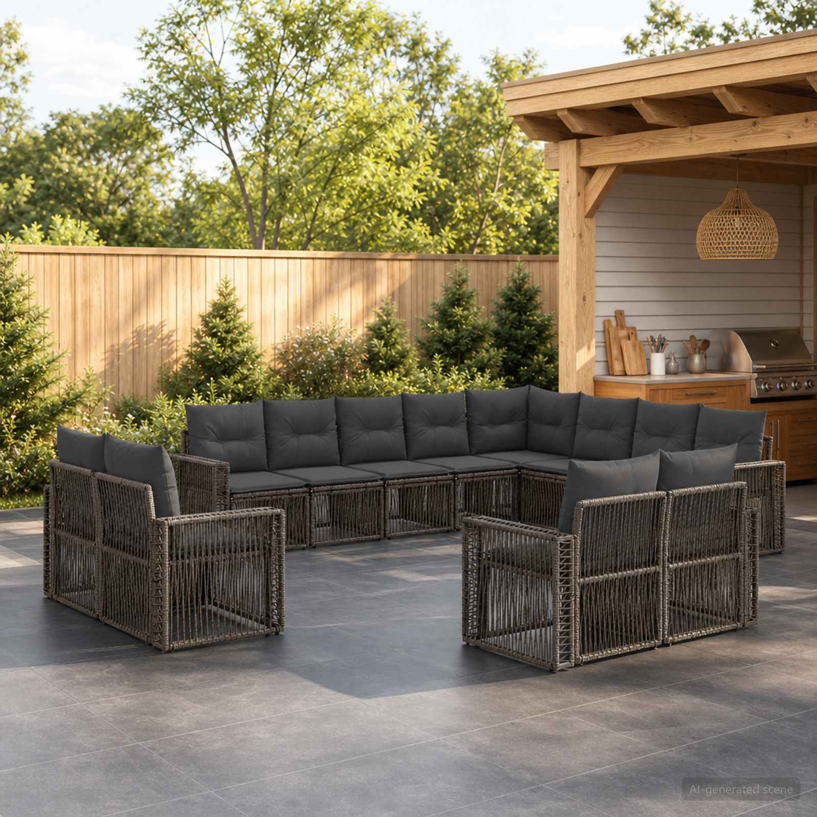 Gartensofa-set 12 stk. Grau und Dunkelgrau Poly-Rattan